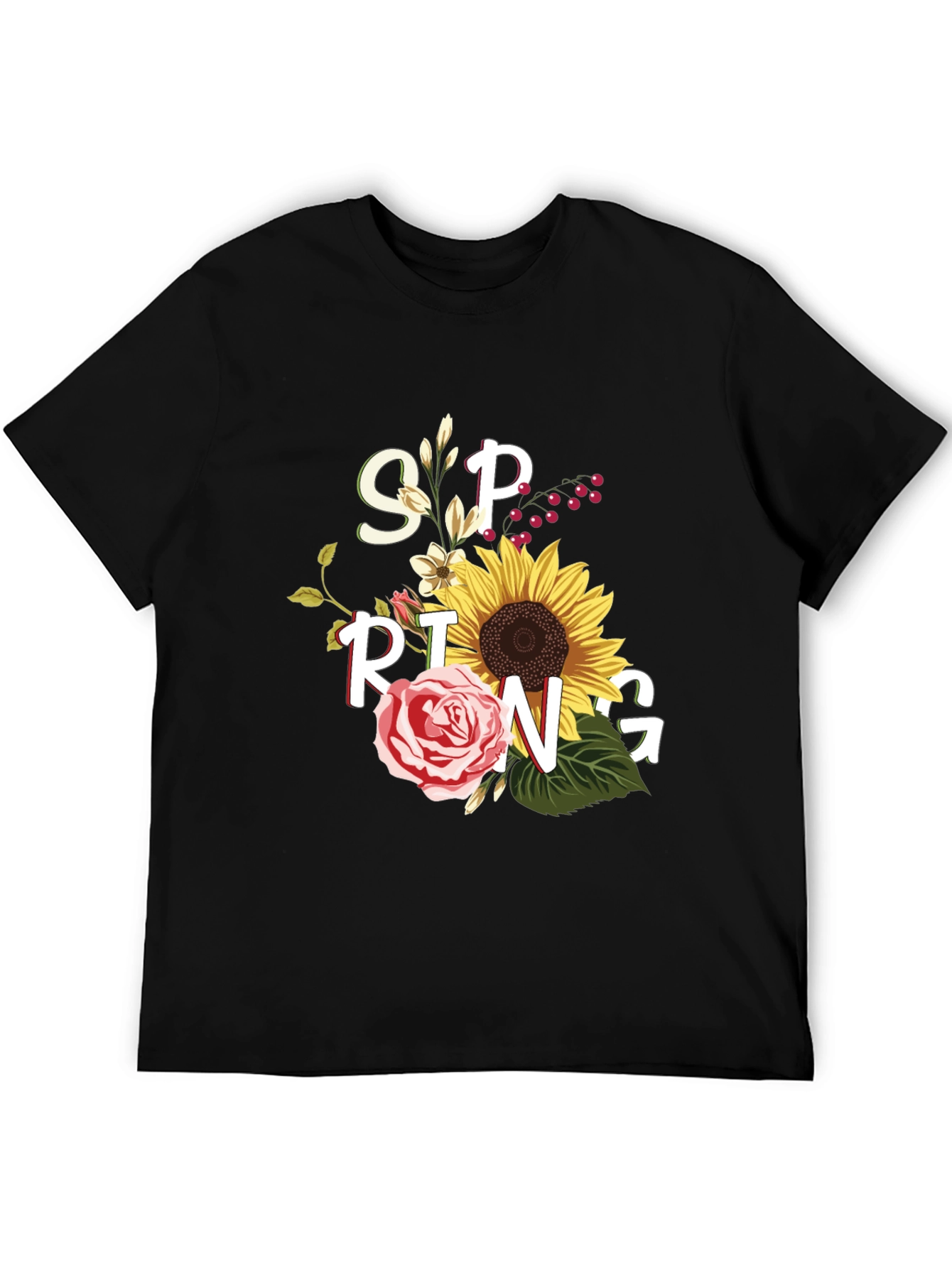 Floral Spring Graphic Tee - Black Unisex T-Shirt