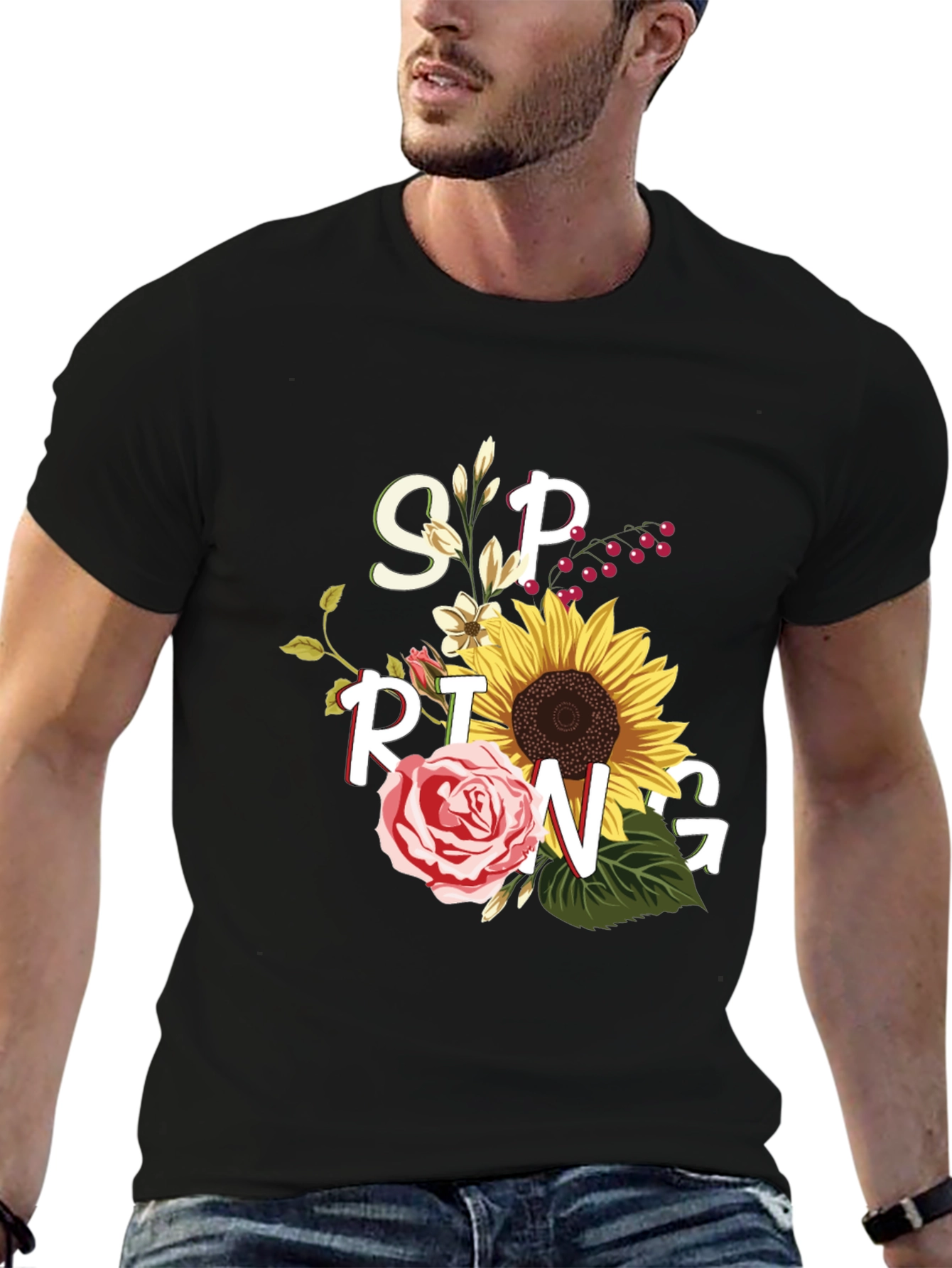 Floral Spring Graphic Tee - Black Unisex T-Shirt