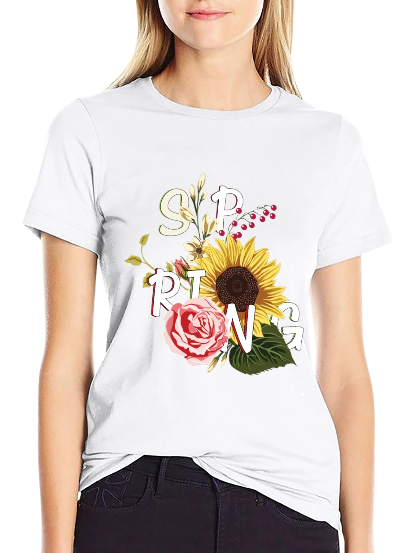 Floral Spring Graphic Tee - Black Unisex T-Shirt