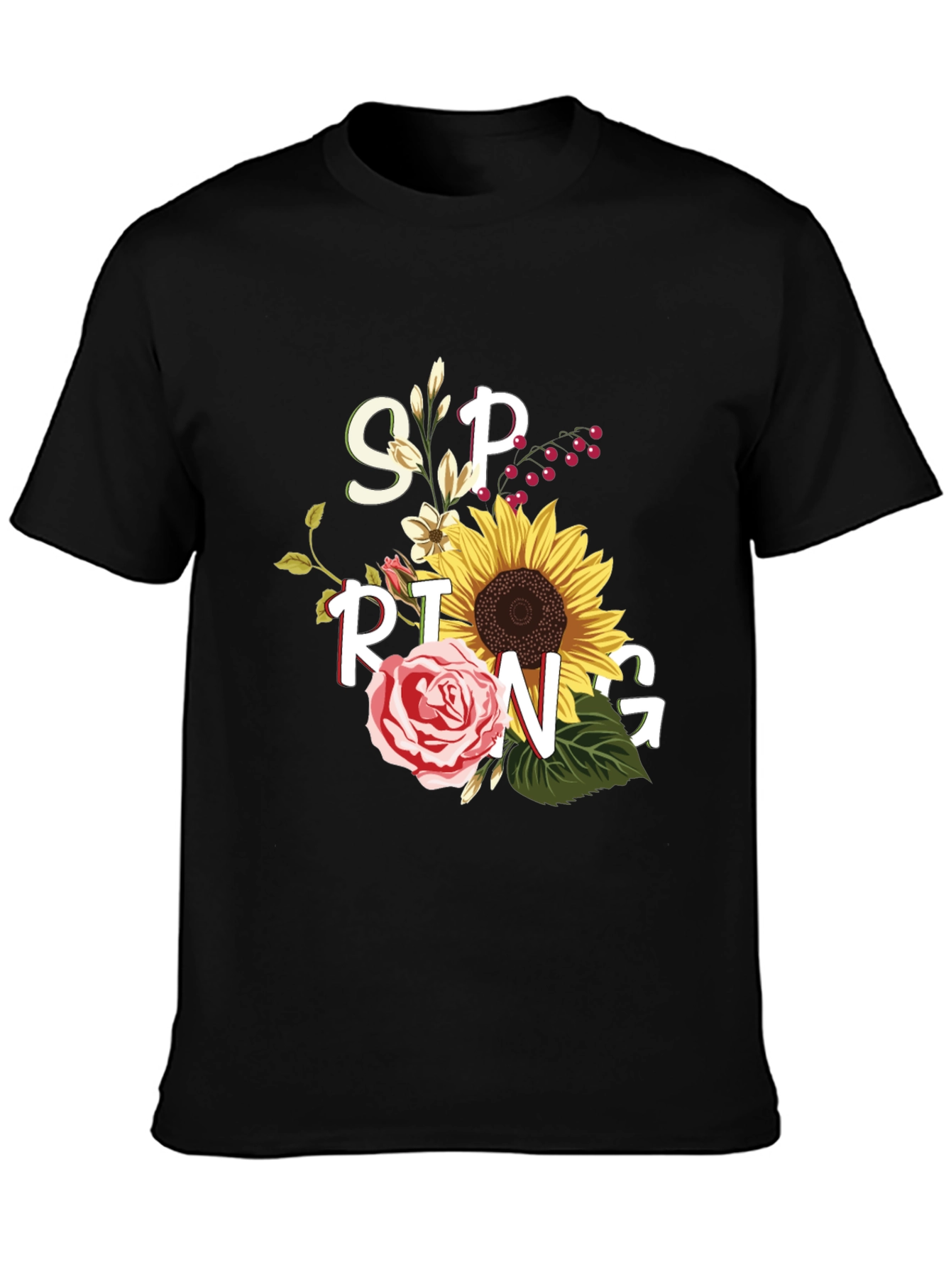 Floral Spring Graphic Tee - Black Unisex T-Shirt
