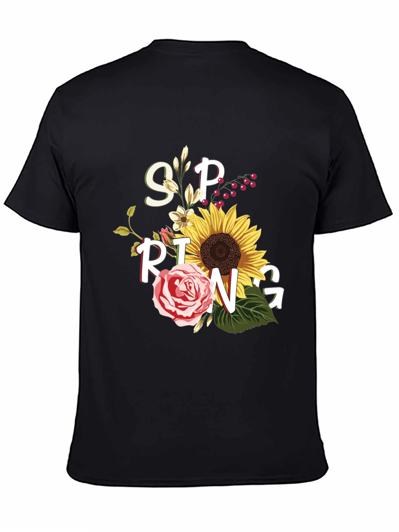 Floral Spring Graphic Tee - Black Unisex T-Shirt