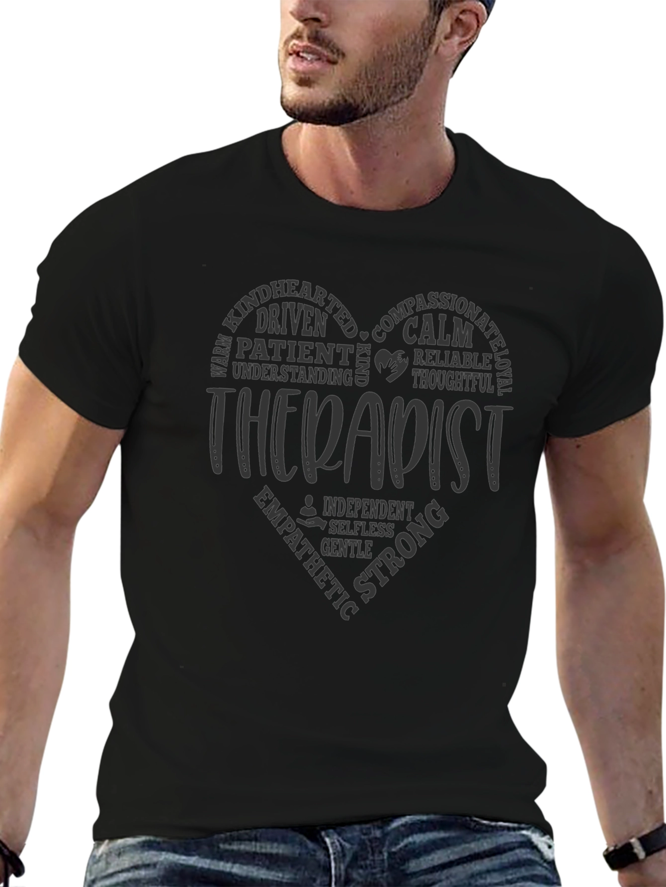 Therapist Heart Word Art T-Shirt Supportive Design