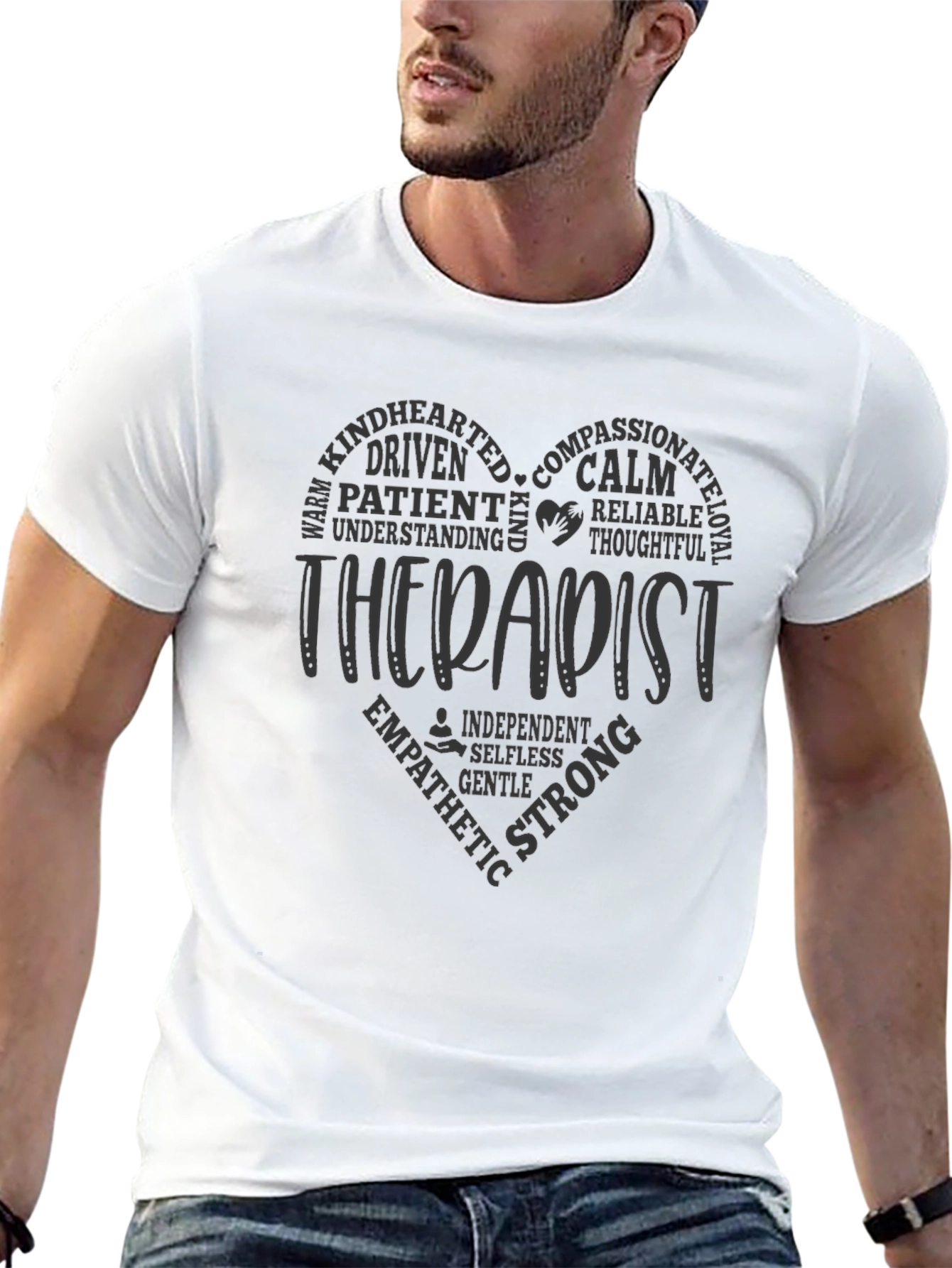 Therapist Heart Word Art T-Shirt Supportive Design