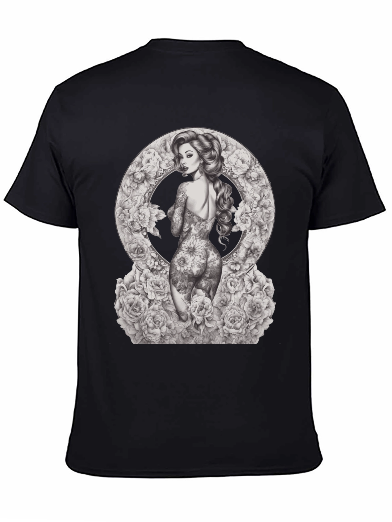 Tattooed Woman Floral Circle Graphic T-Shirt