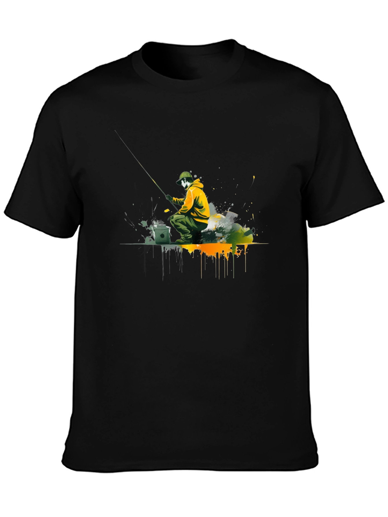 Fishing Graphic Tee - Mens Black Cotton Shirt