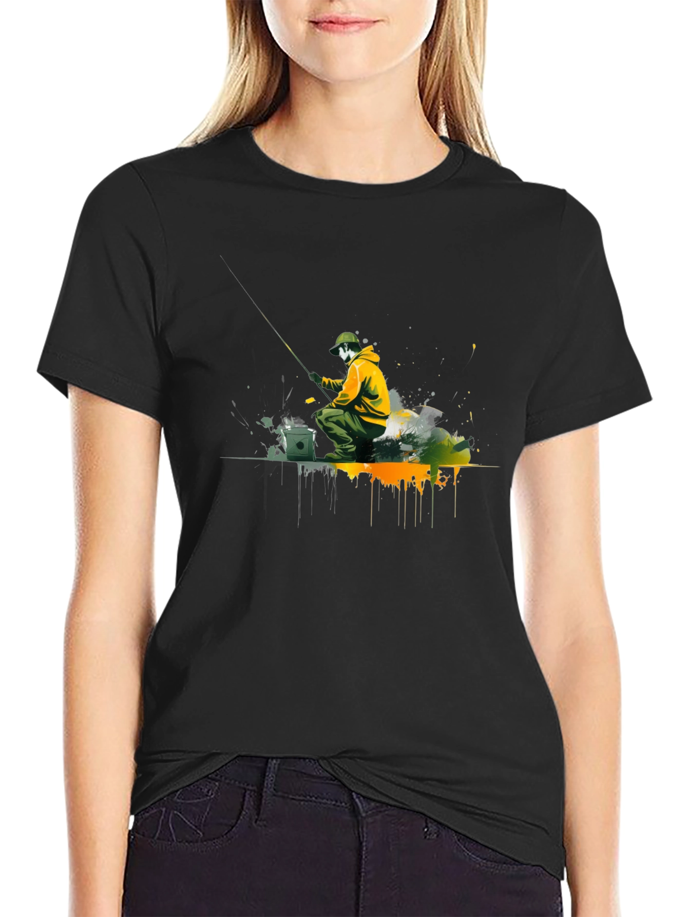 Fishing Graphic Tee - Mens Black Cotton Shirt