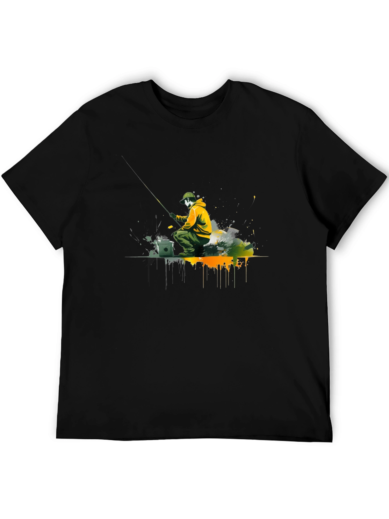 Fishing Graphic Tee - Mens Black Cotton Shirt