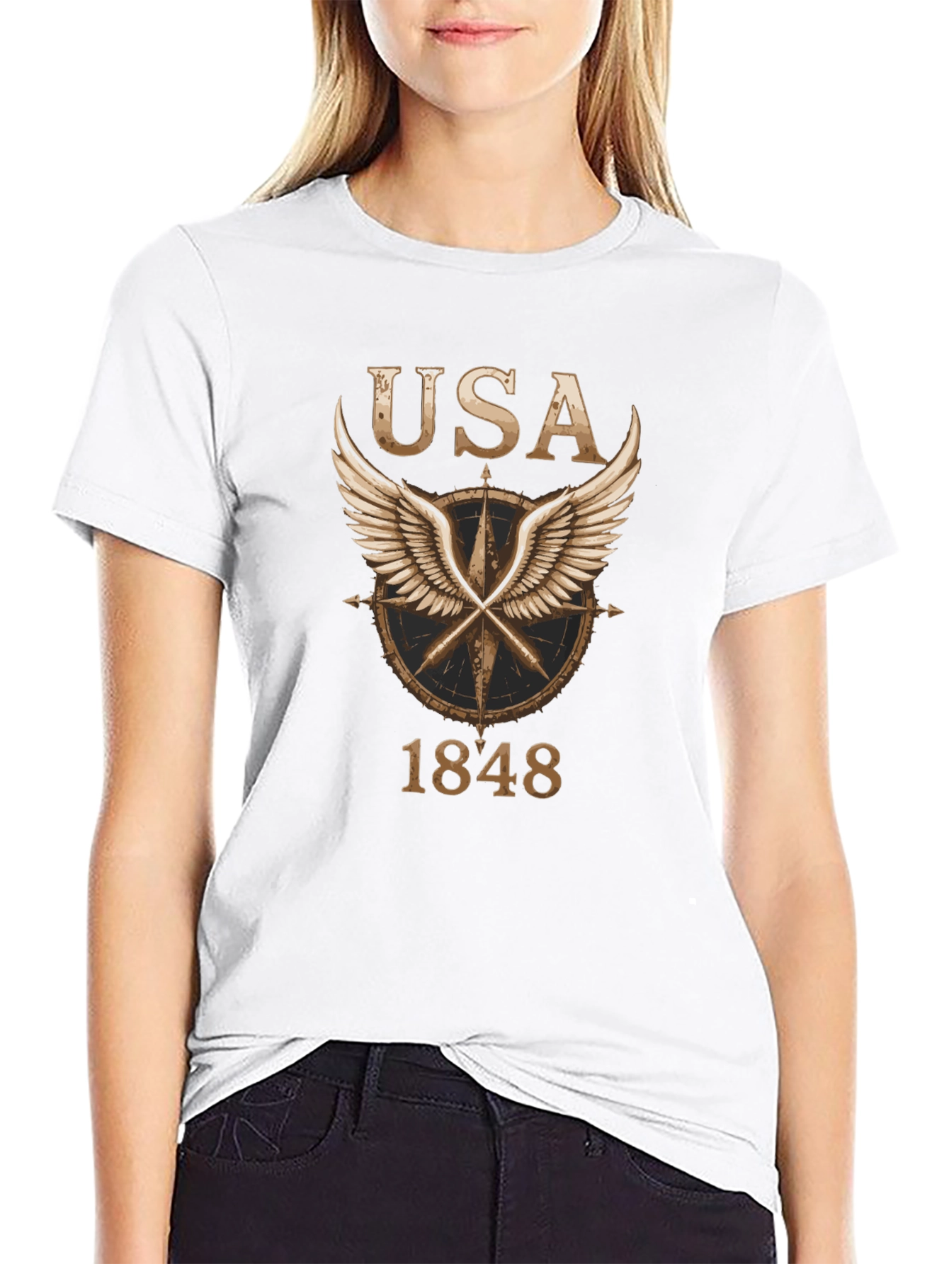 USA 1848 Winged Compass Black Graphic Tee