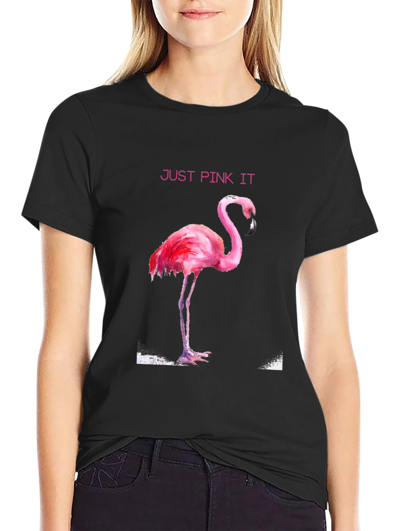Just Pink It Flamingo Graphic Tee - Black
