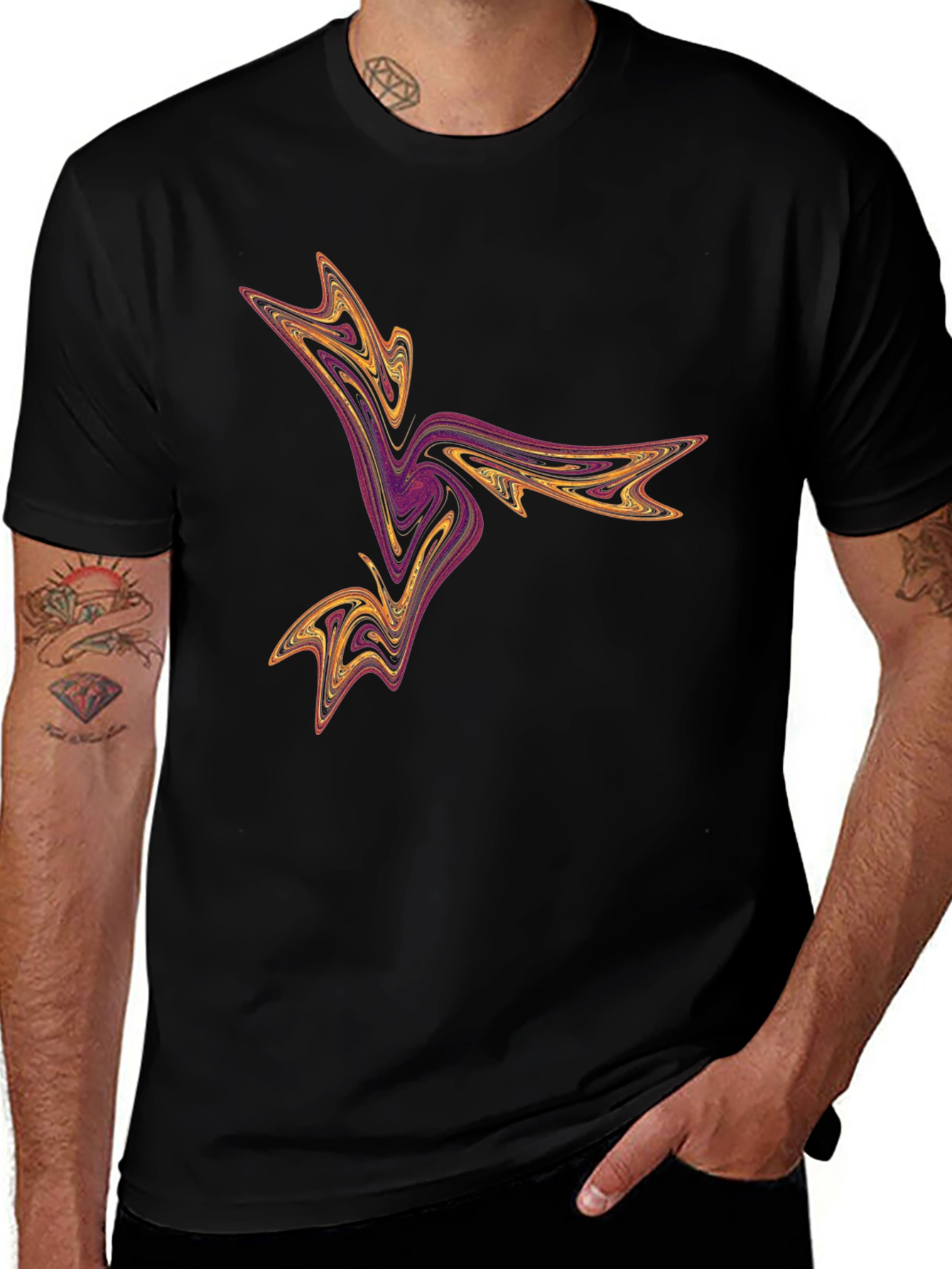 Abstract Swirl Graphic Tee - Black Casual T-Shirt