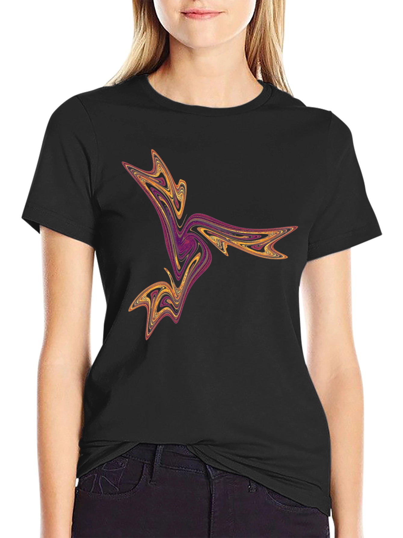 Abstract Swirl Graphic Tee - Black Casual T-Shirt