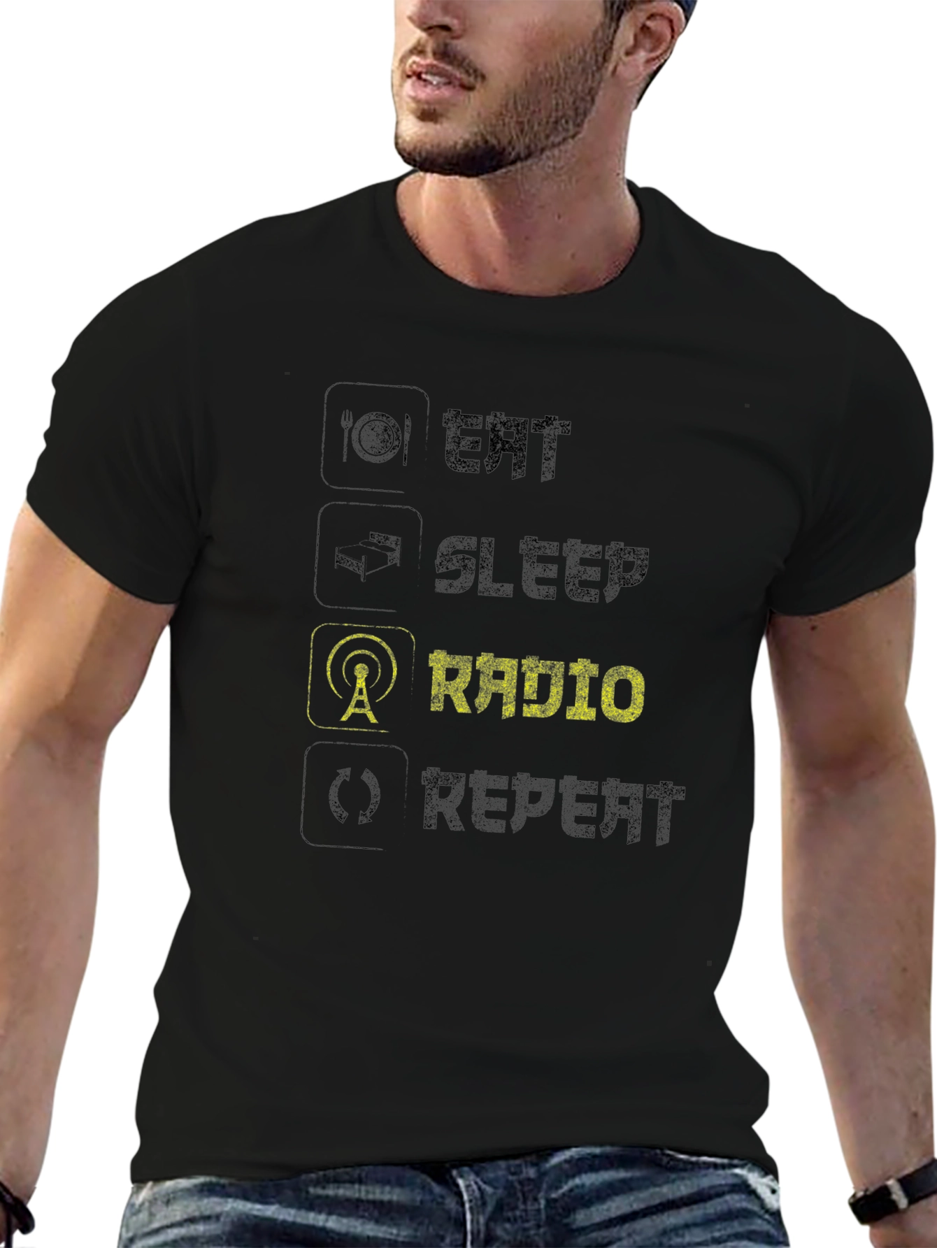 Eat Sleep Radio Repeat Black T-Shirt