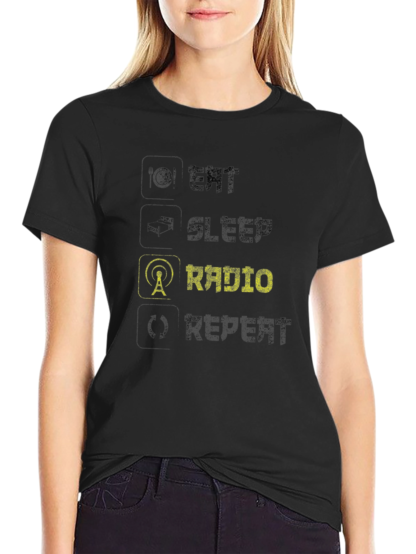 Eat Sleep Radio Repeat Black T-Shirt