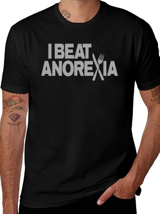 I Beat Anorexia Graphic Tee - Black Crew Neck T-Shirt