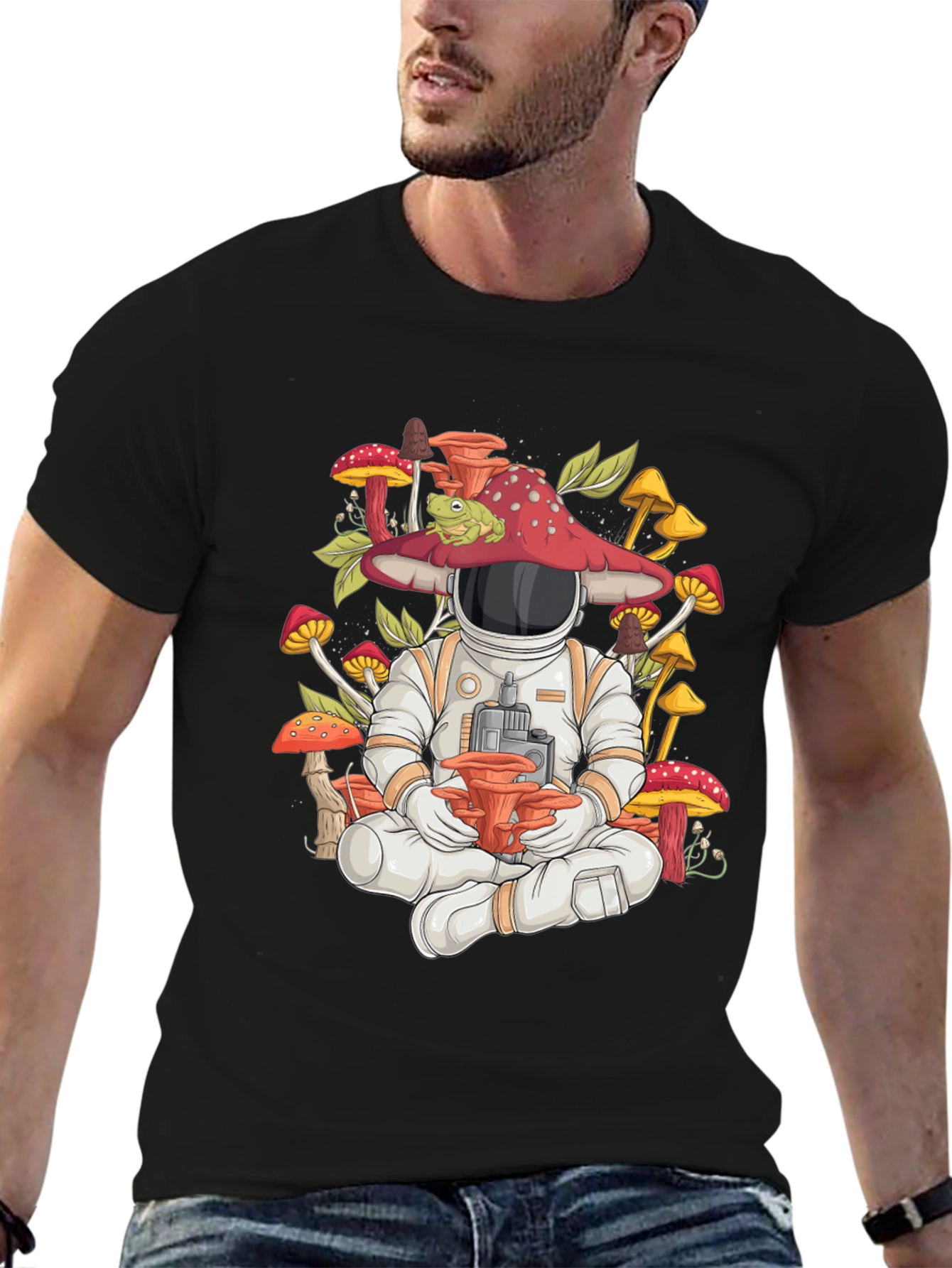 Astronaut Mushroom Meditating Graphic Tee