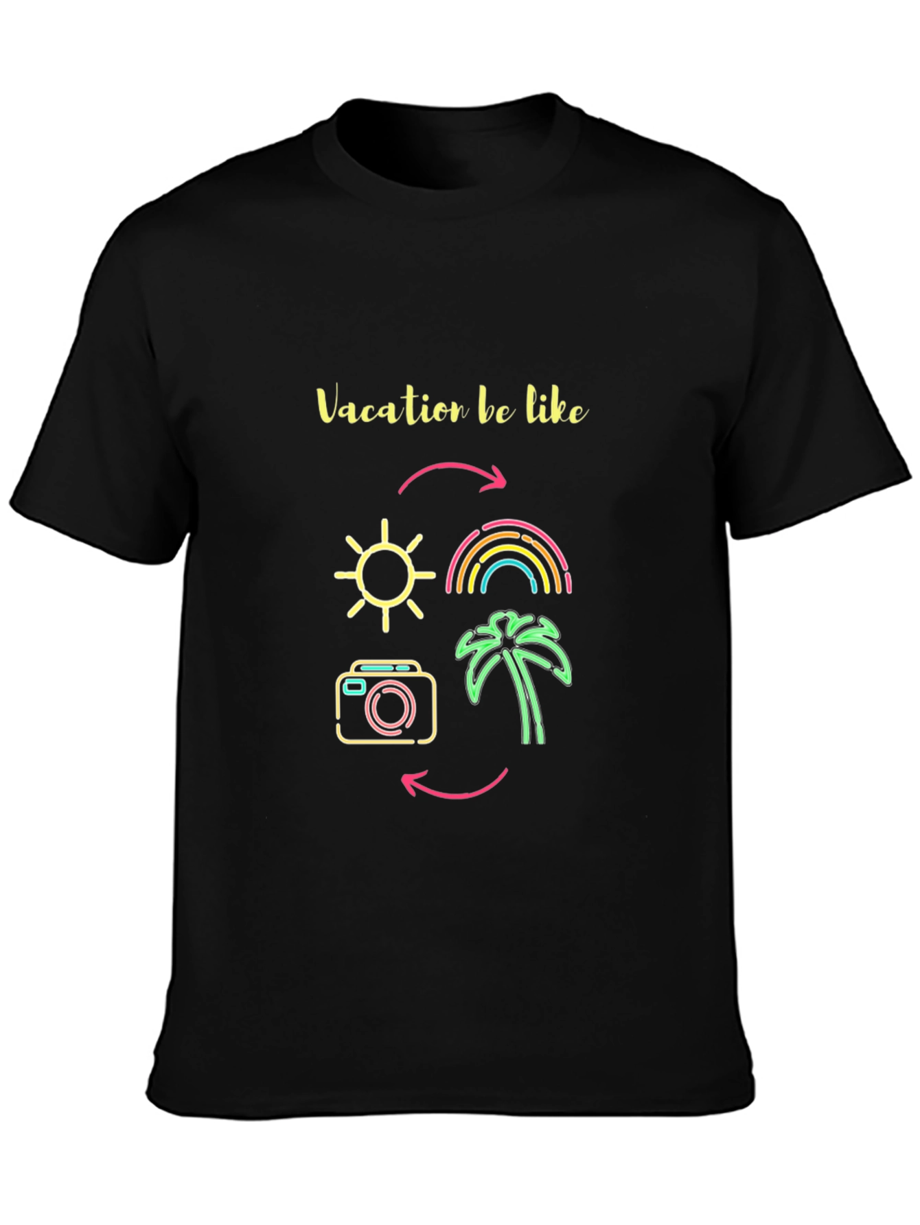 Vacation Mode Graphic Tee - Sun Rainbow Palm Tree