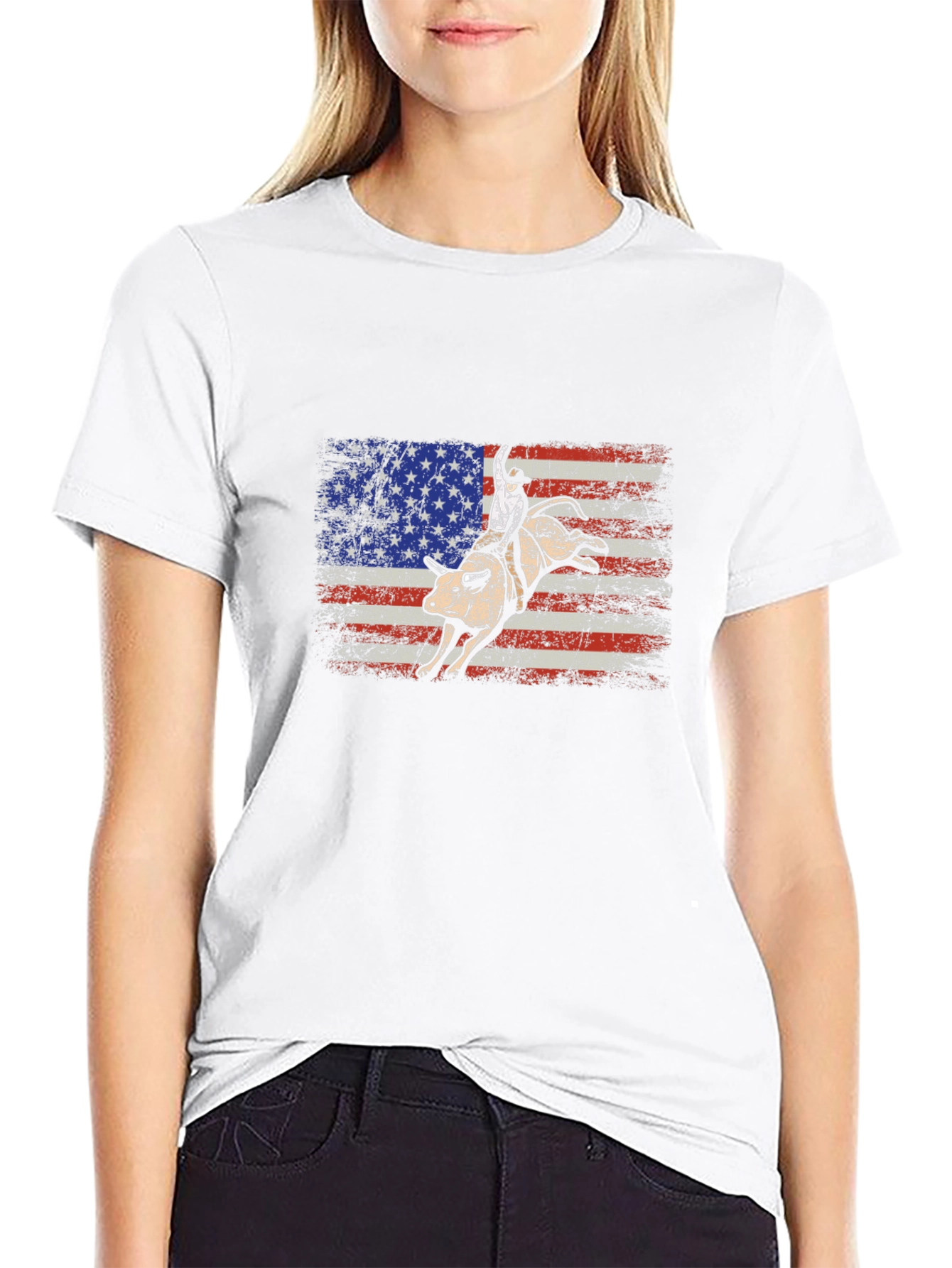 American Flag Bull Rider Graphic T-Shirt