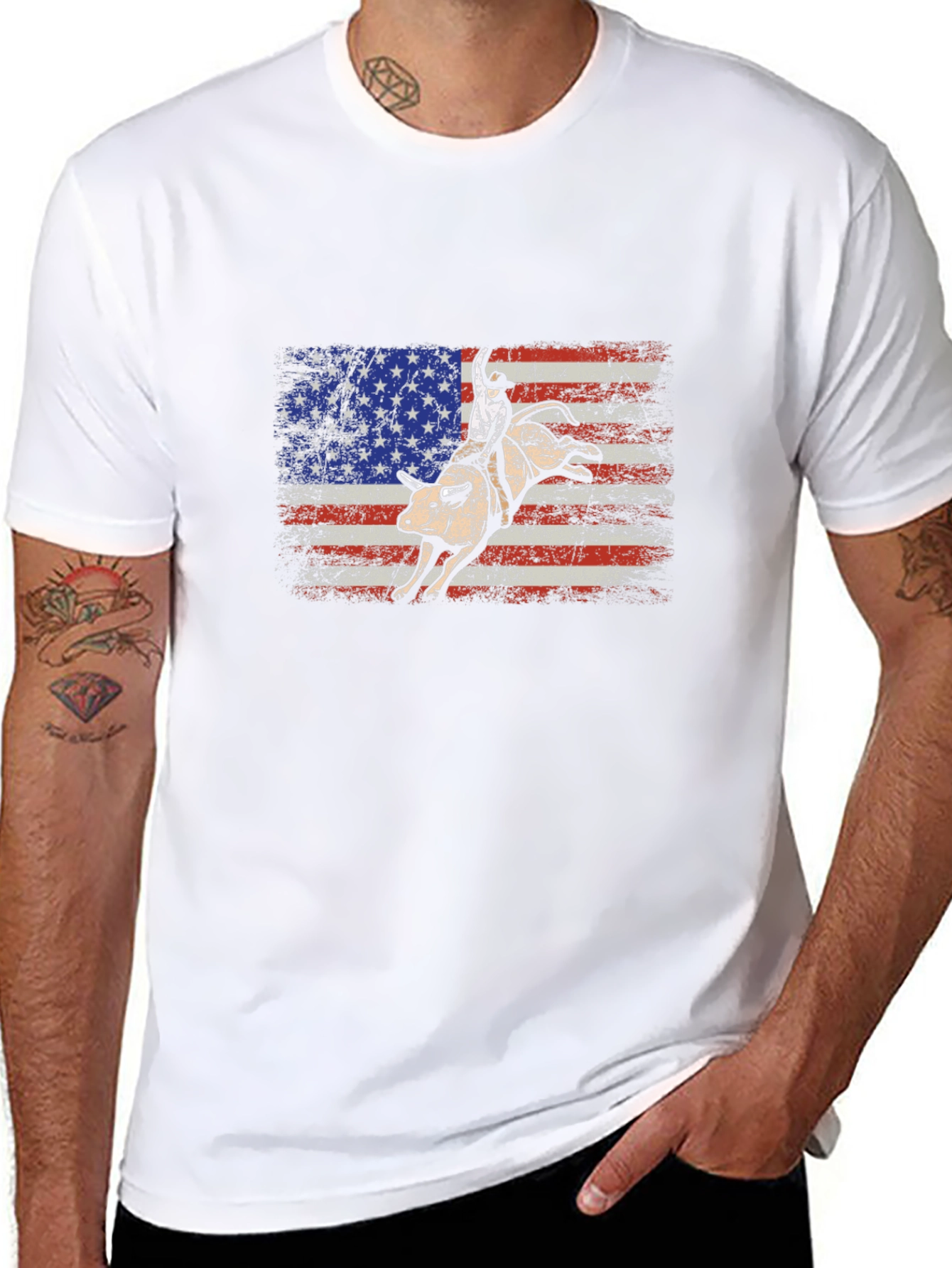 American Flag Bull Rider Graphic T-Shirt