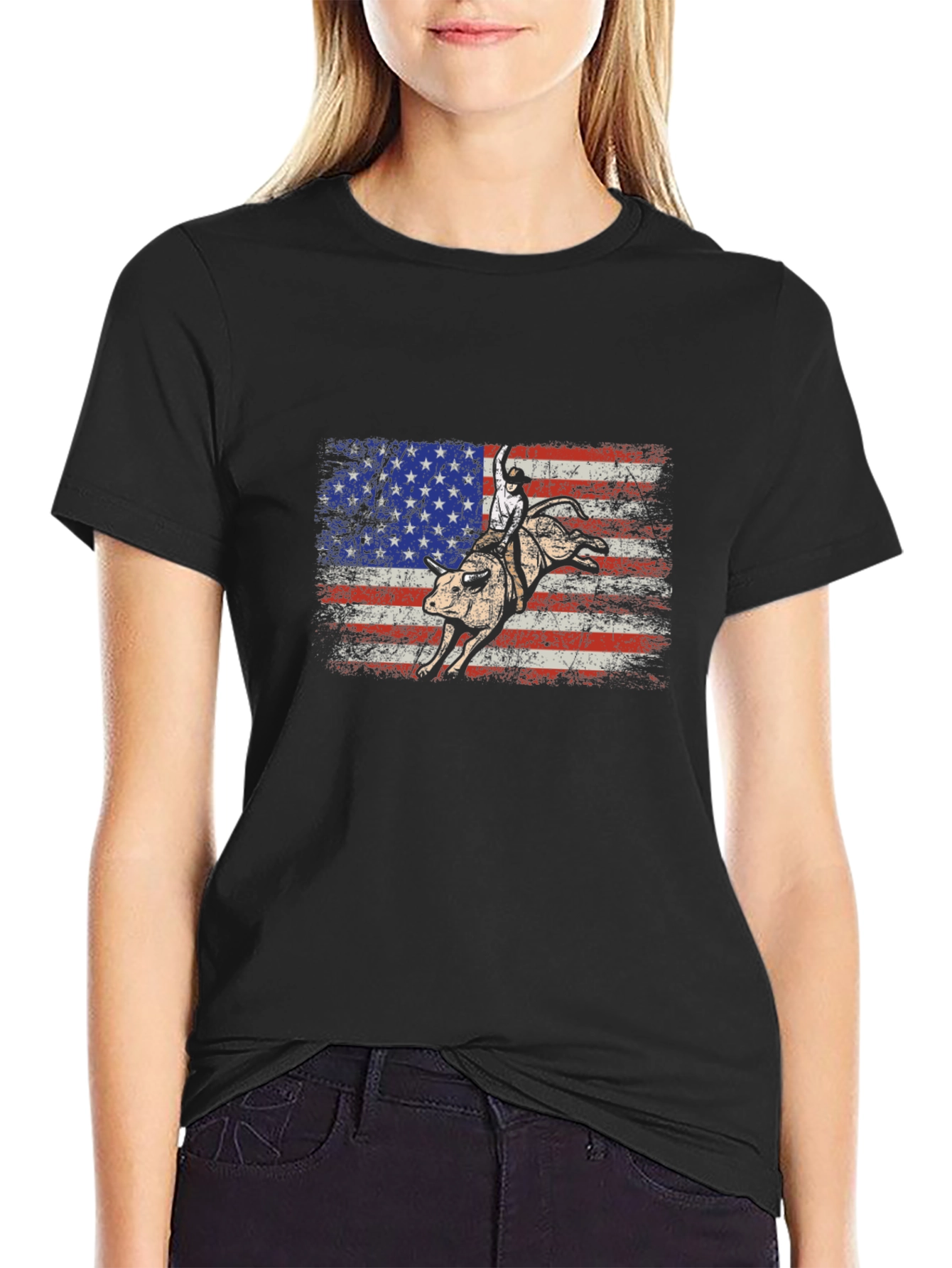 American Flag Bull Rider Graphic T-Shirt
