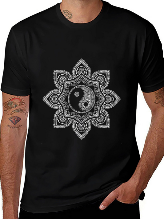 Yin Yang Mandala Graphic T-Shirt - Black Cotton Tee