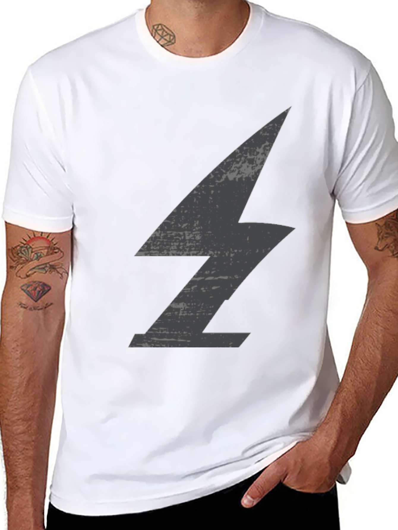 Mens Black T-Shirt with Lightning Bolt Graphic