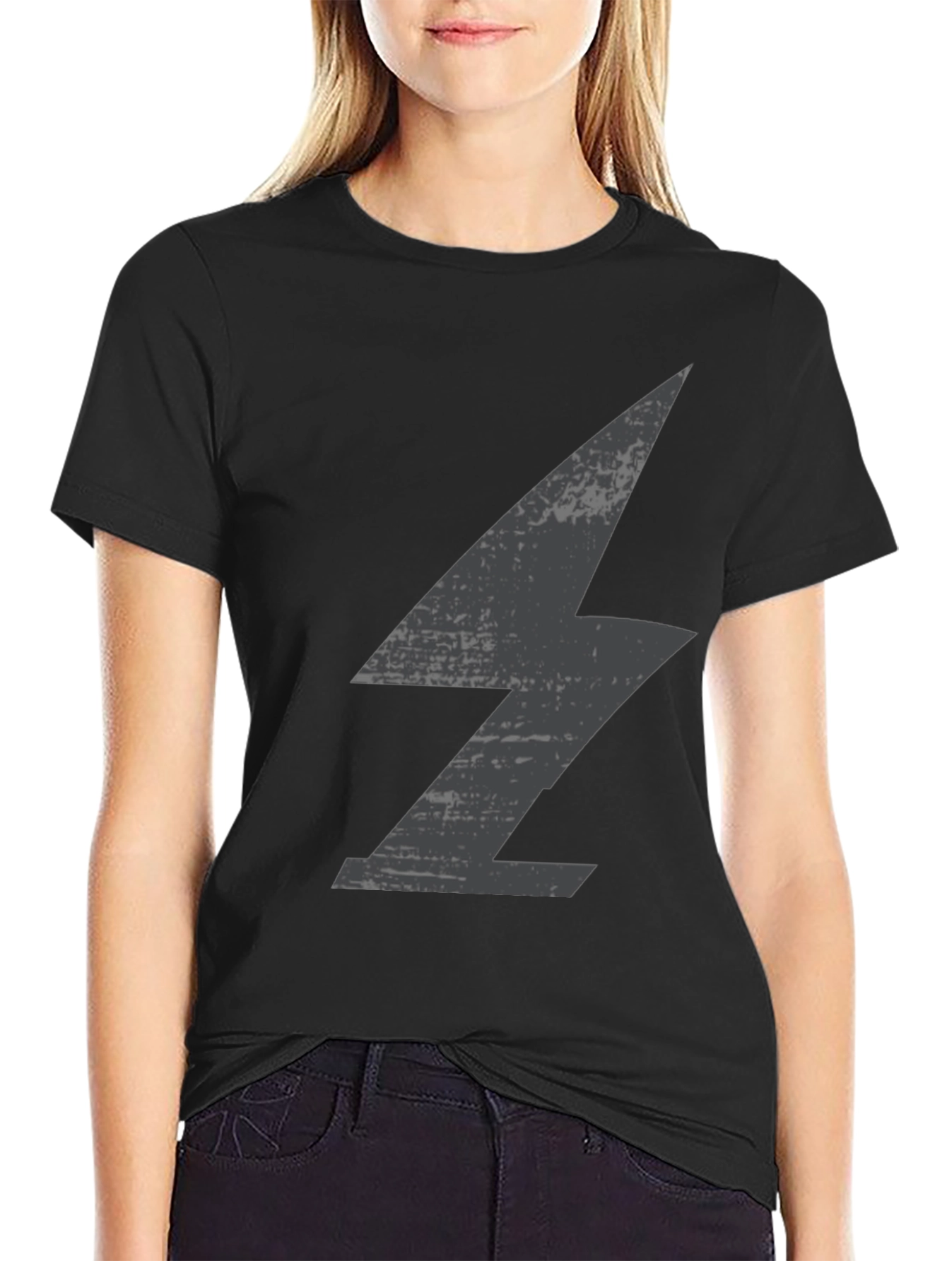Mens Black T-Shirt with Lightning Bolt Graphic