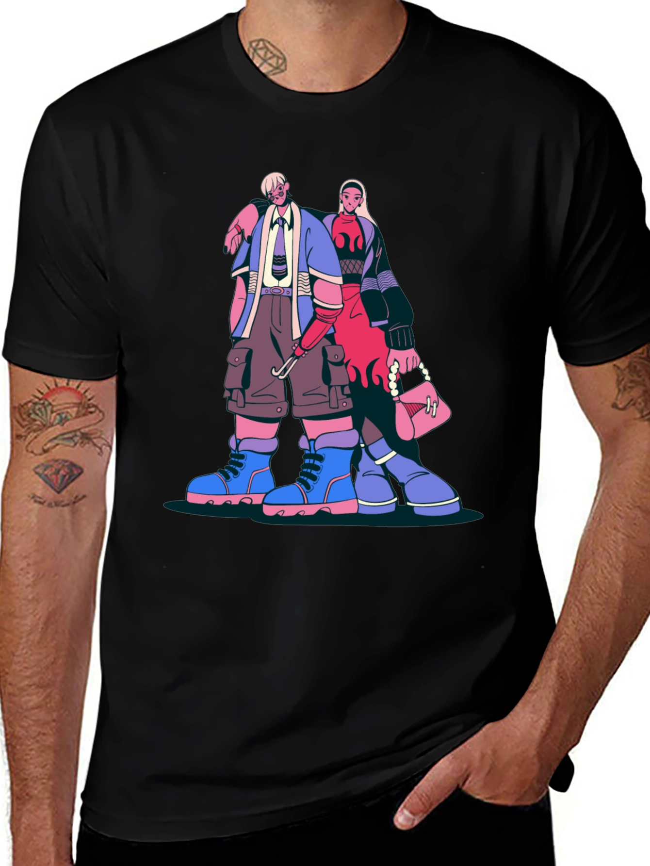 Trendy Cartoon Graphic Print Black T-Shirt