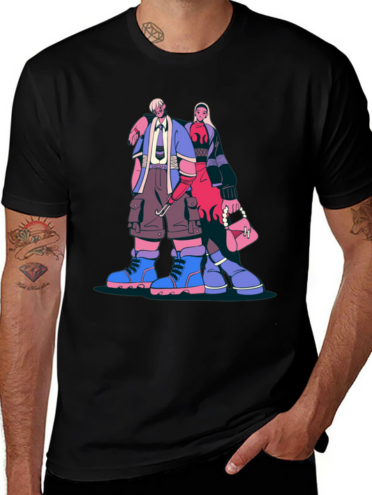 Trendy Cartoon Graphic Print Black T-Shirt