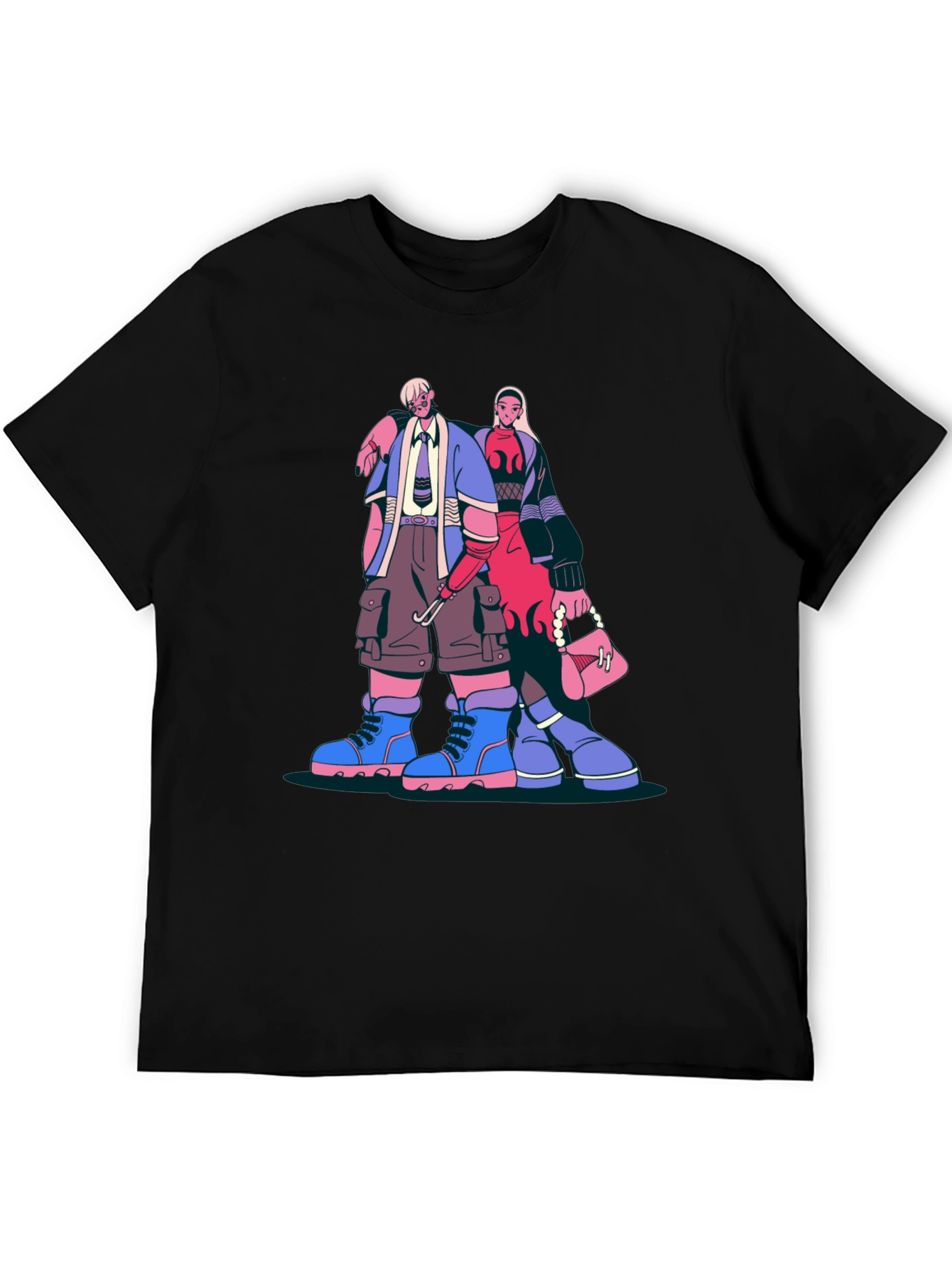 Trendy Cartoon Graphic Print Black T-Shirt