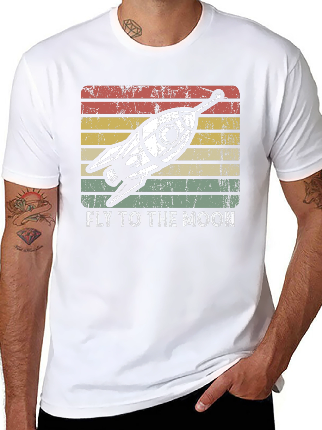 Retro Rocket to the Moon Graphic T-Shirt