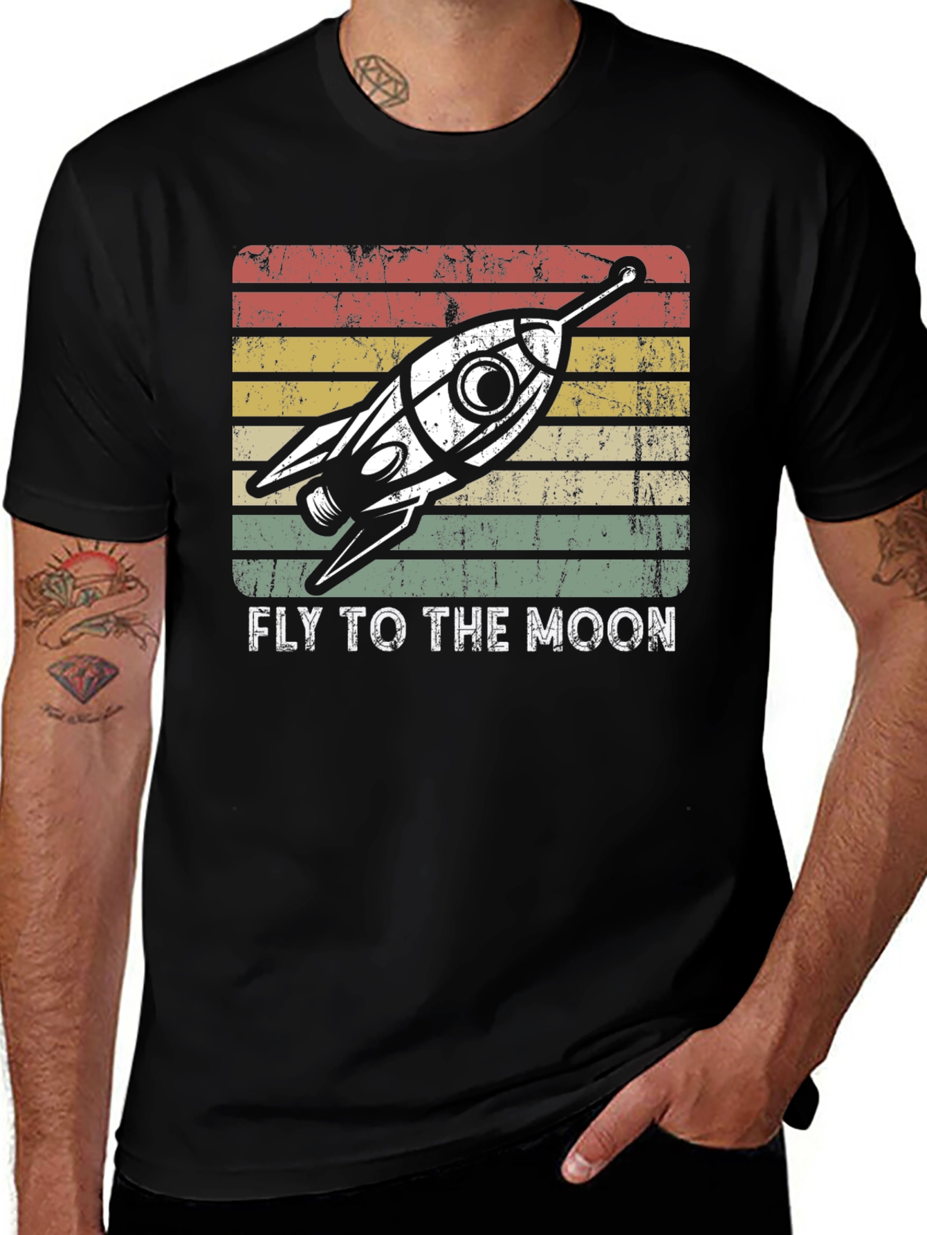 Retro Rocket to the Moon Graphic T-Shirt