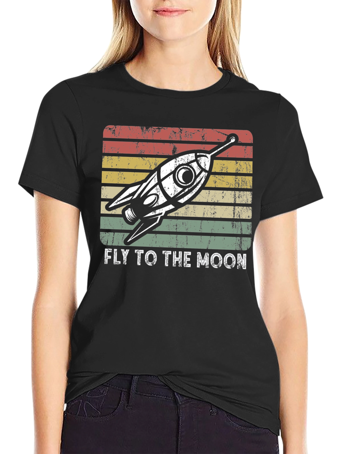 Retro Rocket to the Moon Graphic T-Shirt