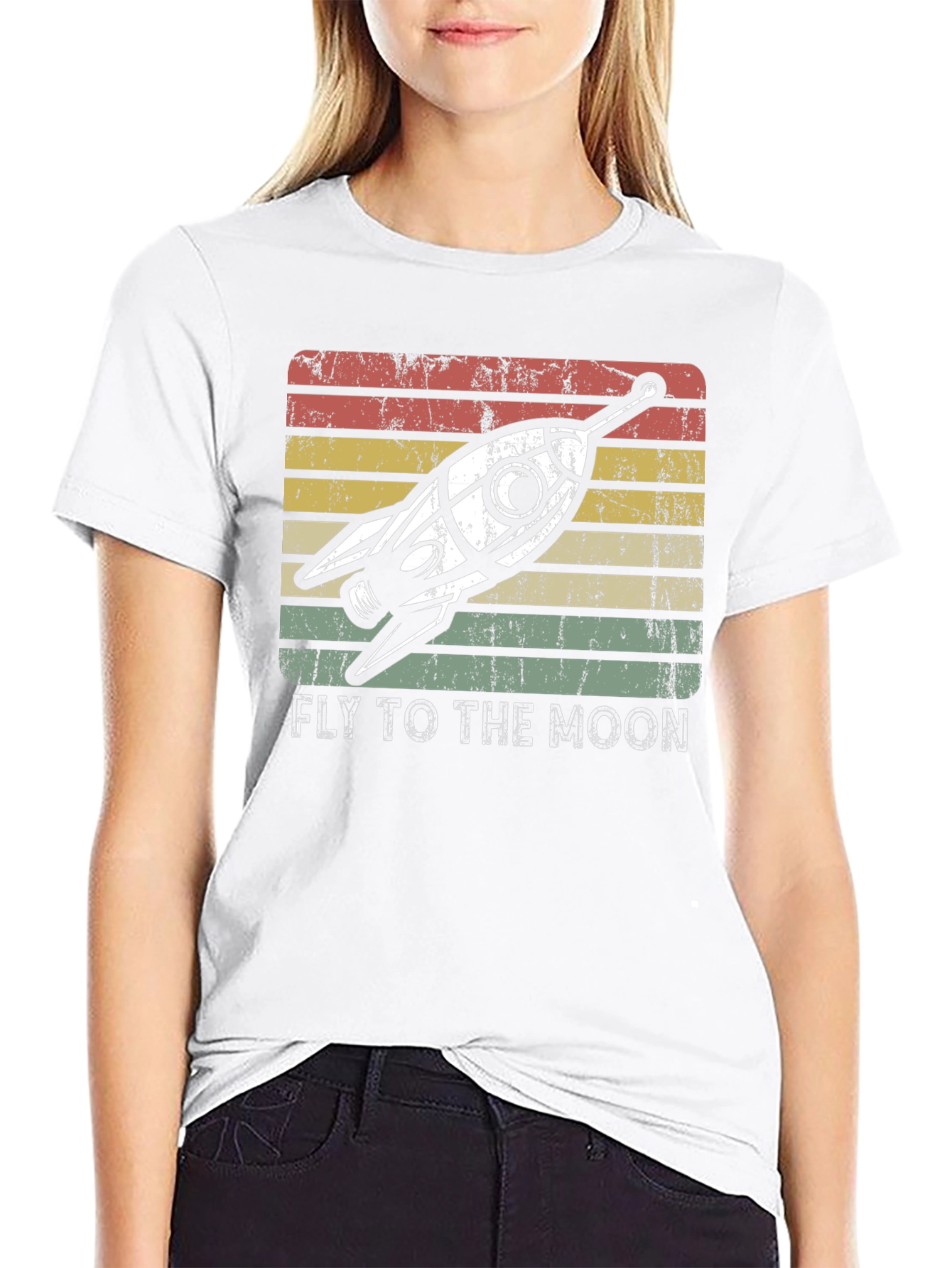 Retro Rocket to the Moon Graphic T-Shirt