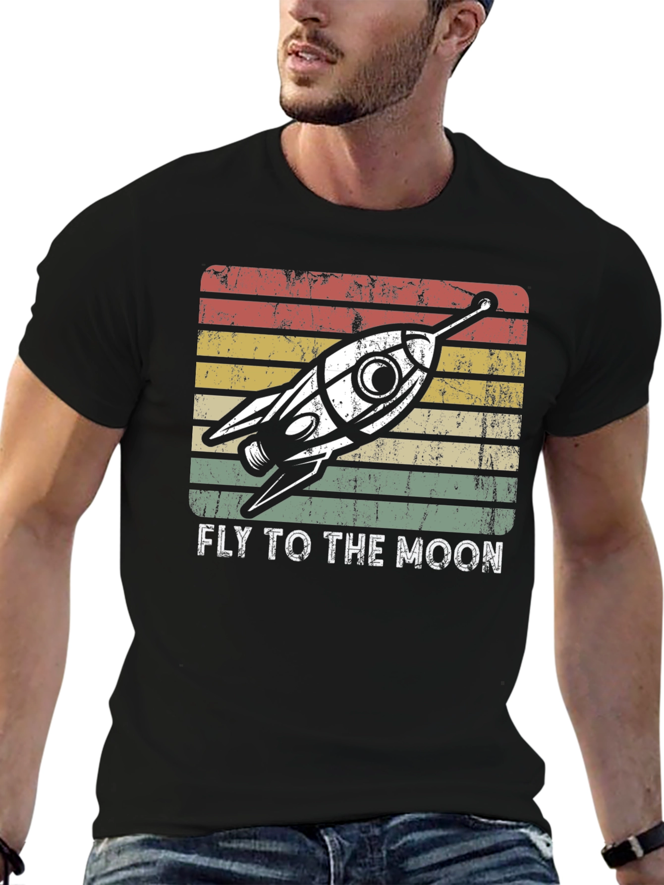 Retro Rocket to the Moon Graphic T-Shirt