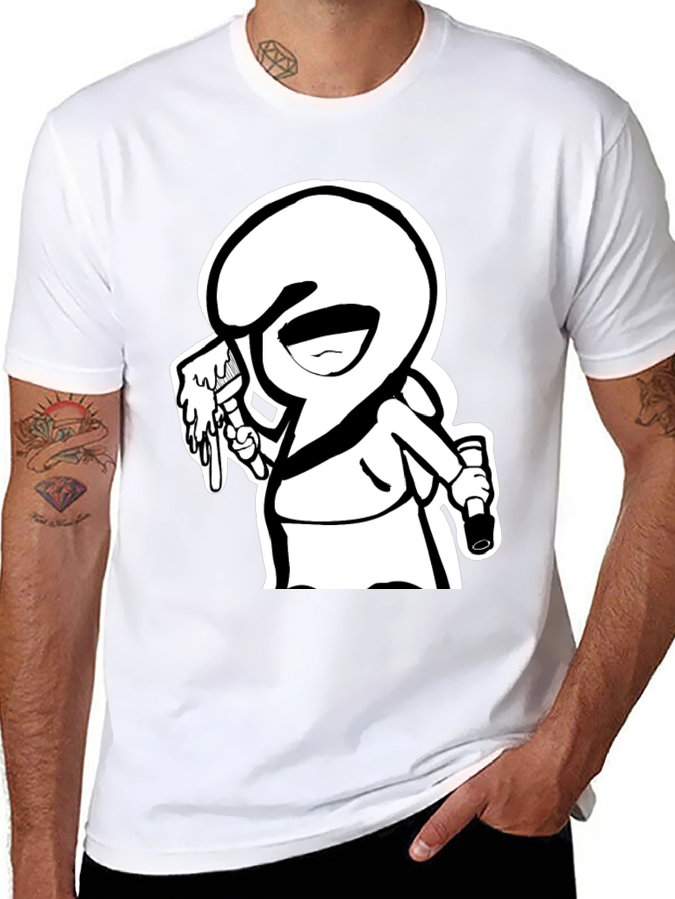 Cartoon Graffiti Artist Black Graphic Tee