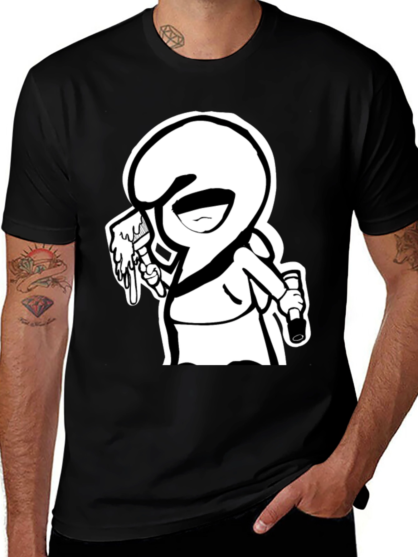 Cartoon Graffiti Artist Black Graphic Tee