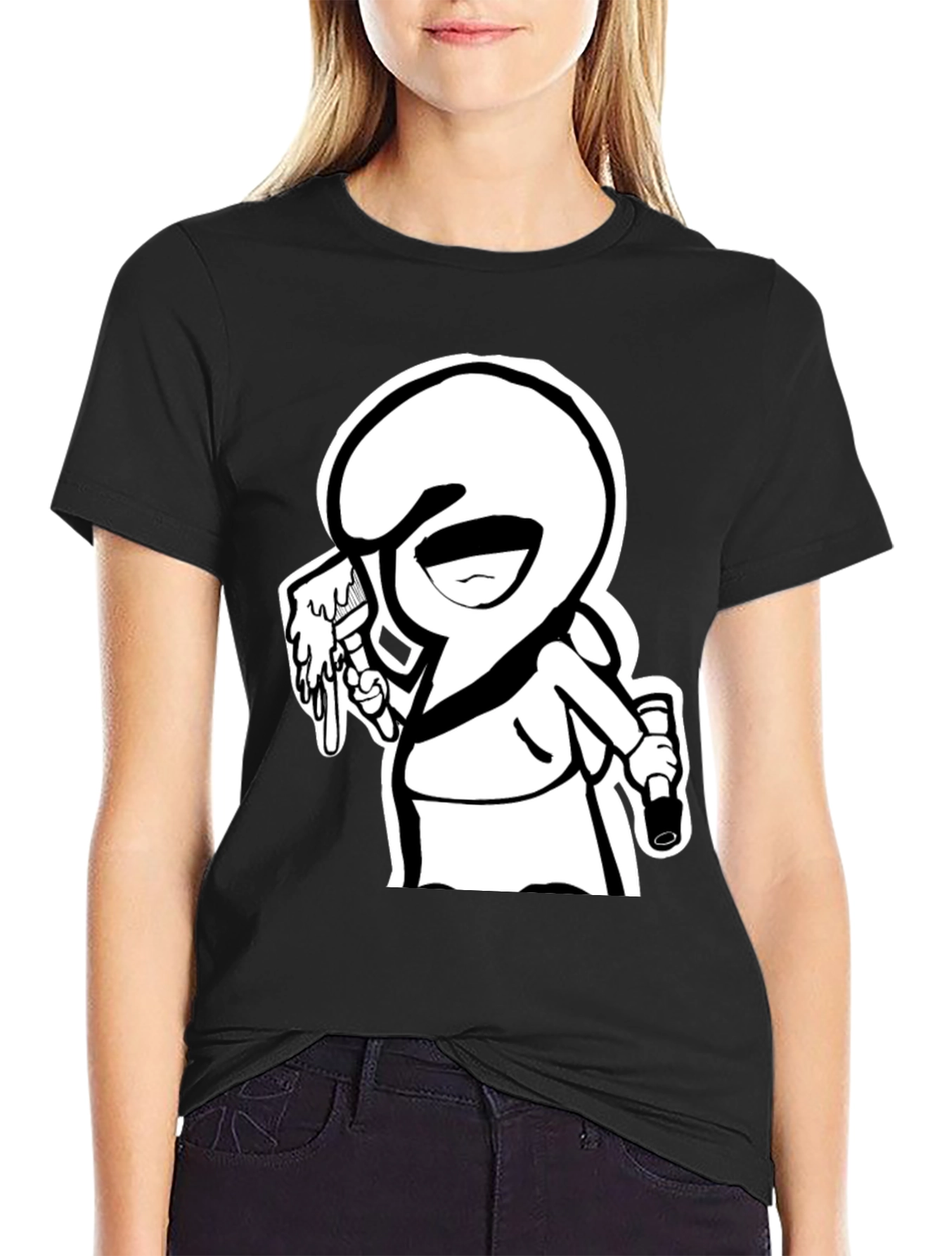 Cartoon Graffiti Artist Black Graphic Tee