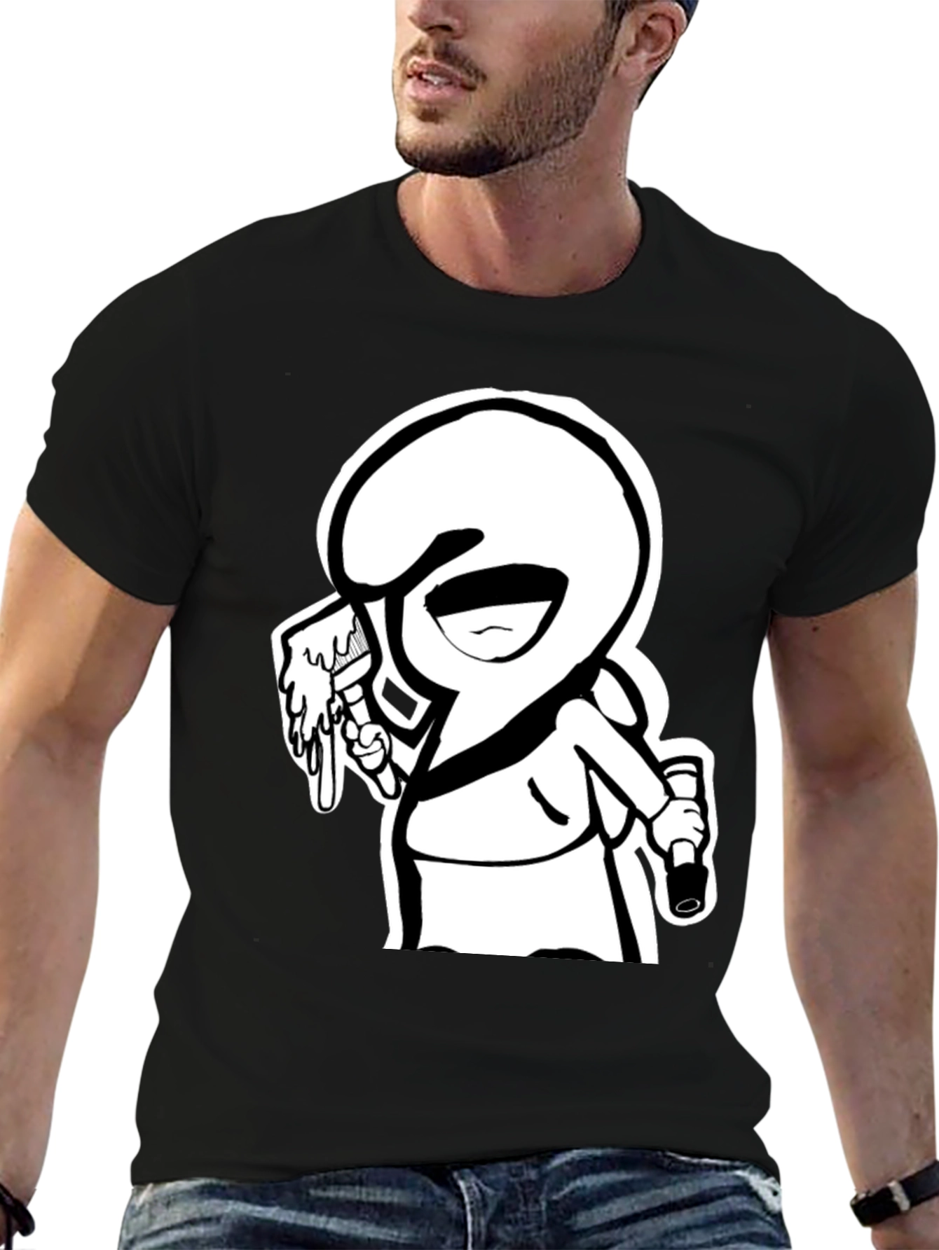 Cartoon Graffiti Artist Black Graphic Tee
