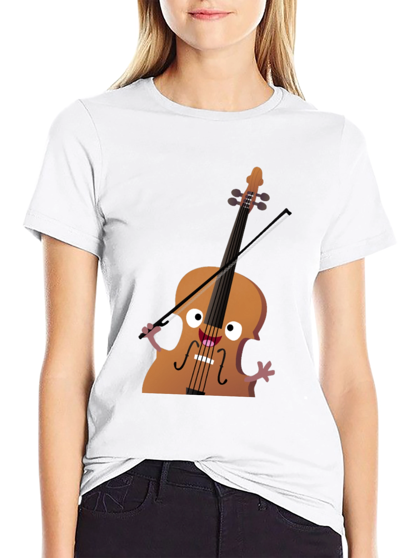 Funny Cello Cartoon Graphic Black T-Shirt