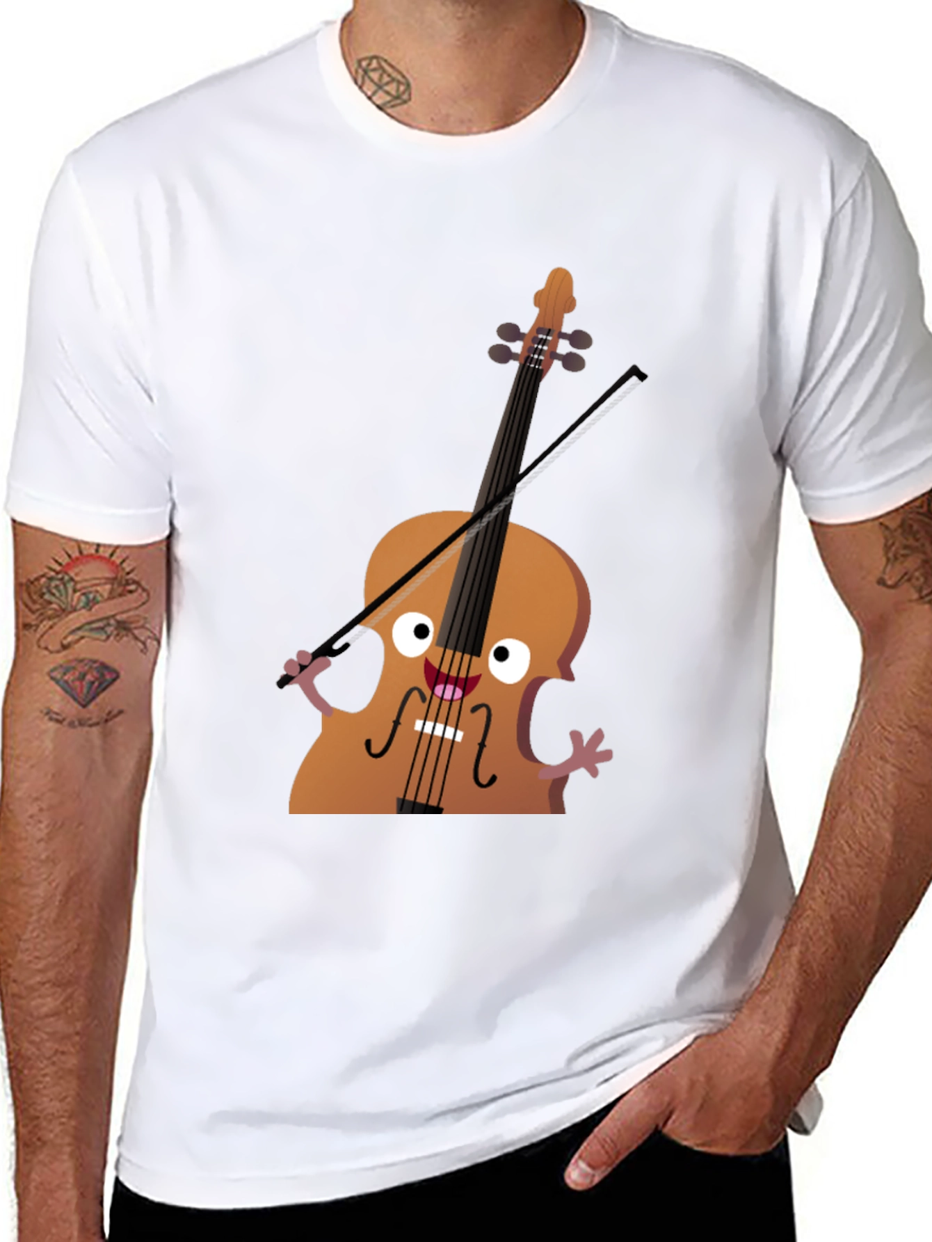 Funny Cello Cartoon Graphic Black T-Shirt