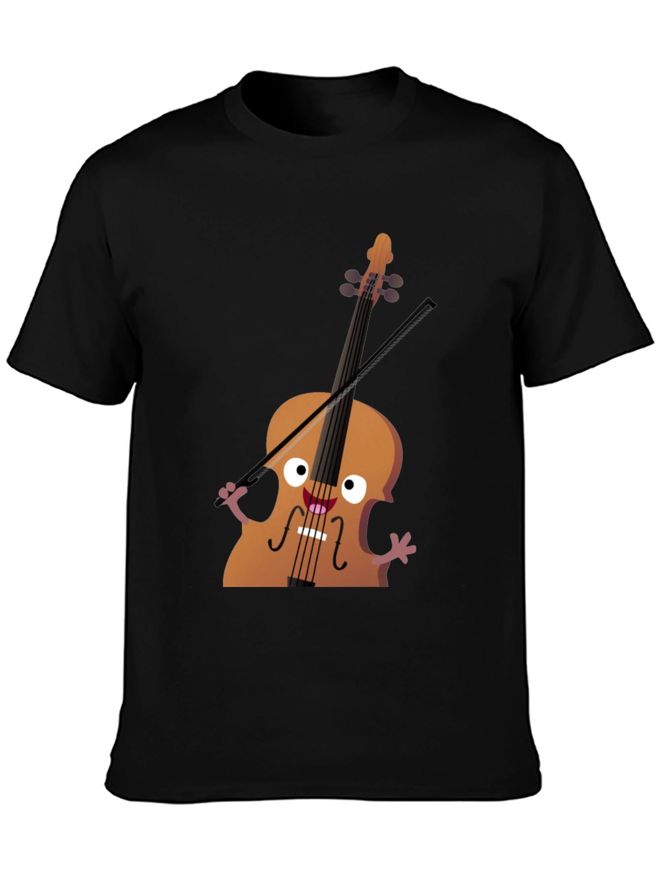 Funny Cello Cartoon Graphic Black T-Shirt
