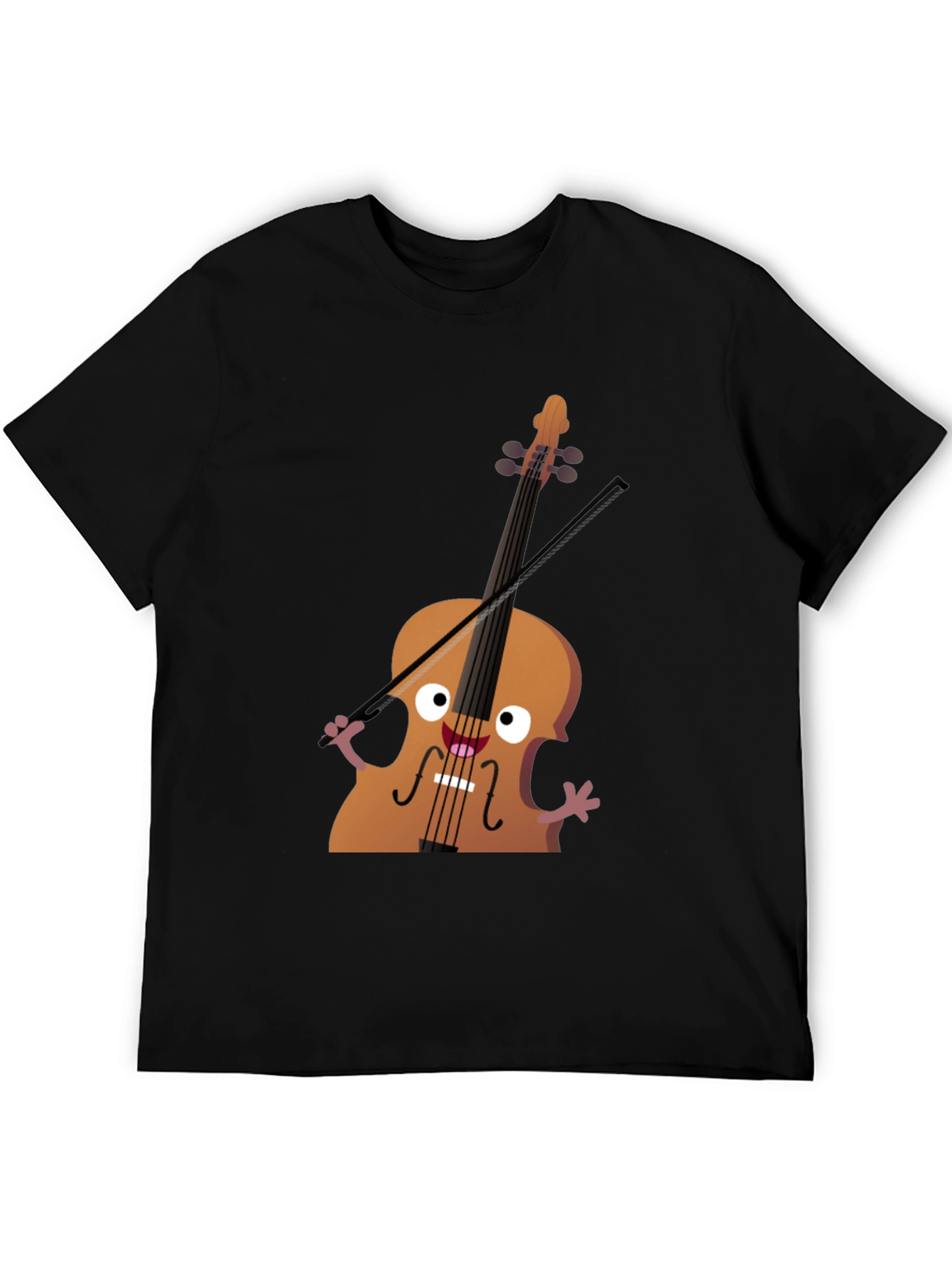 Funny Cello Cartoon Graphic Black T-Shirt