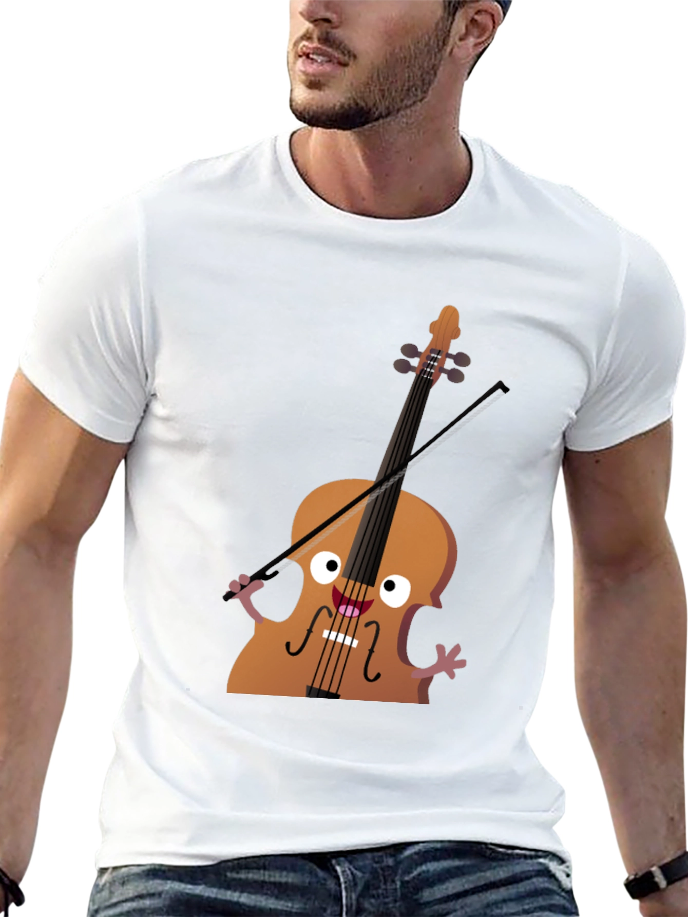 Funny Cello Cartoon Graphic Black T-Shirt