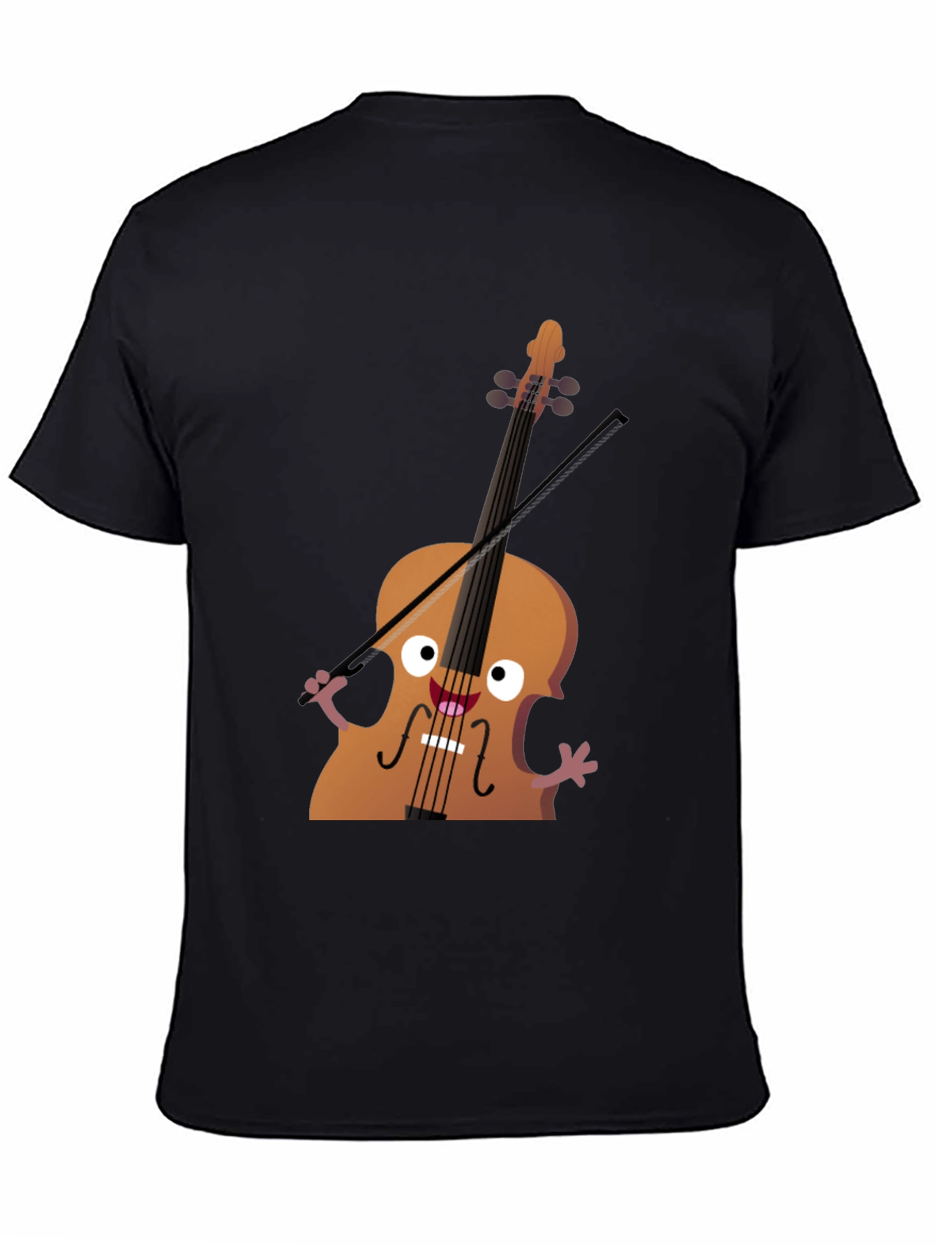 Funny Cello Cartoon Graphic Black T-Shirt