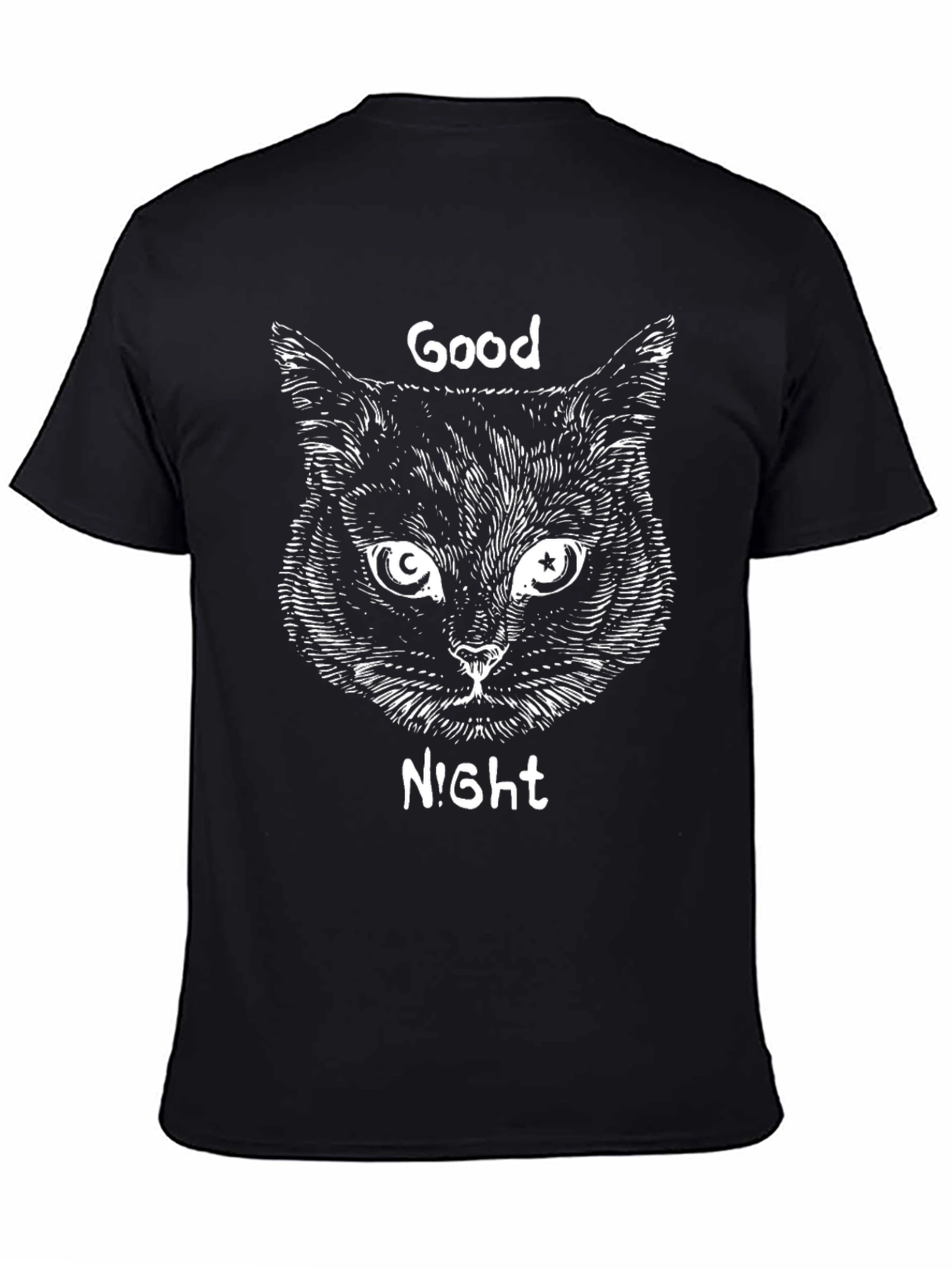 Good Night Cat Graphic T-Shirt - Black Tee