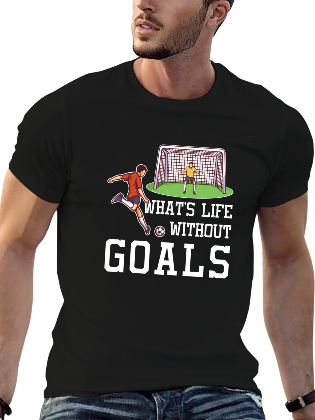 Soccer Goals Graphic T-Shirt - Black Casual Tee