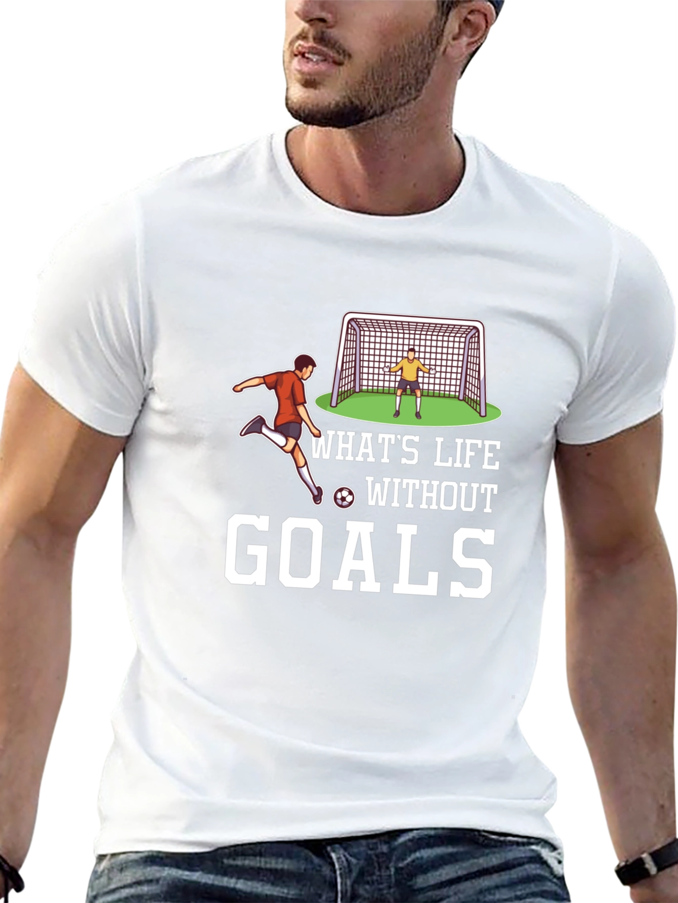 Soccer Goals Graphic T-Shirt - Black Casual Tee
