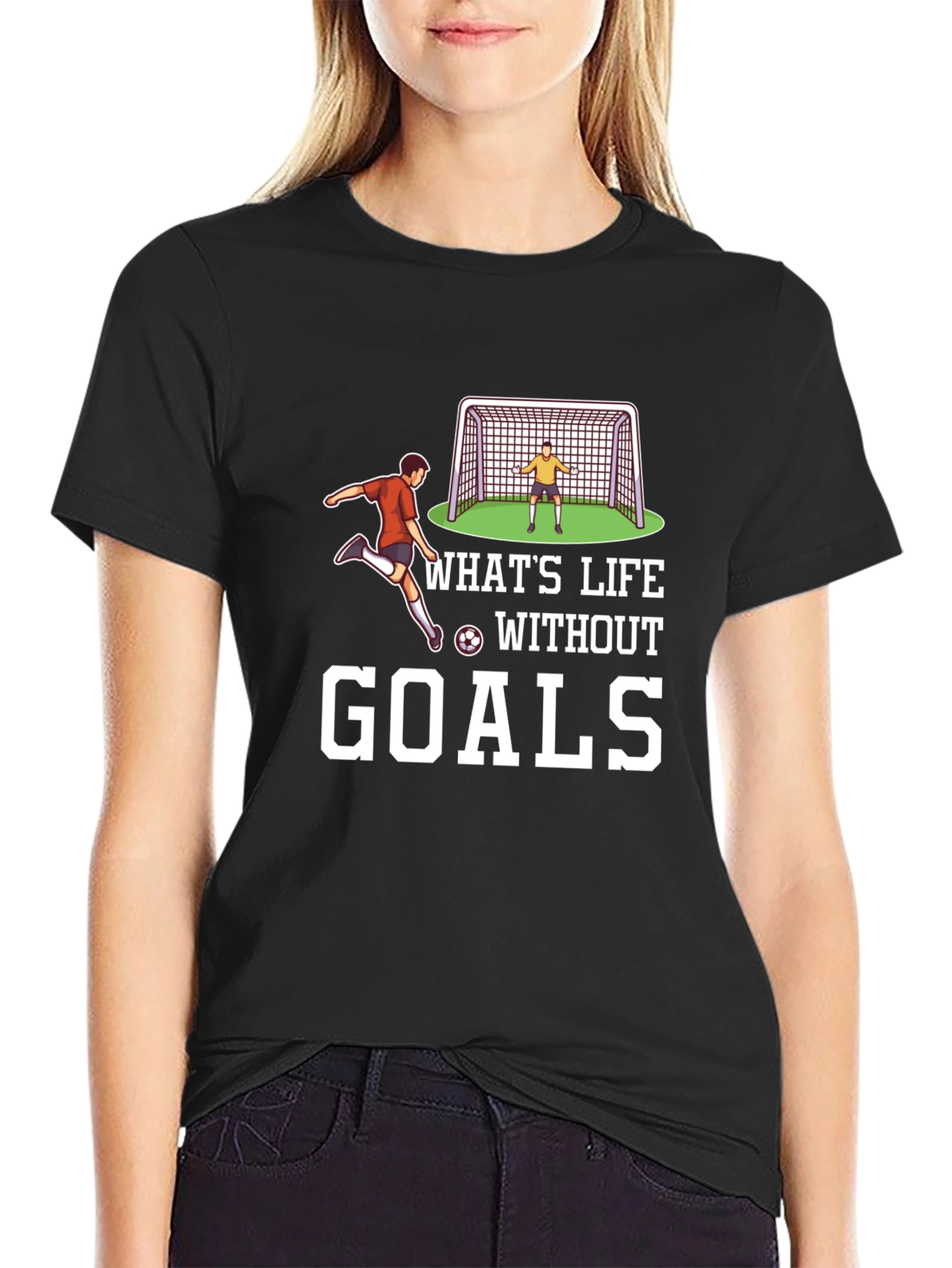 Soccer Goals Graphic T-Shirt - Black Casual Tee