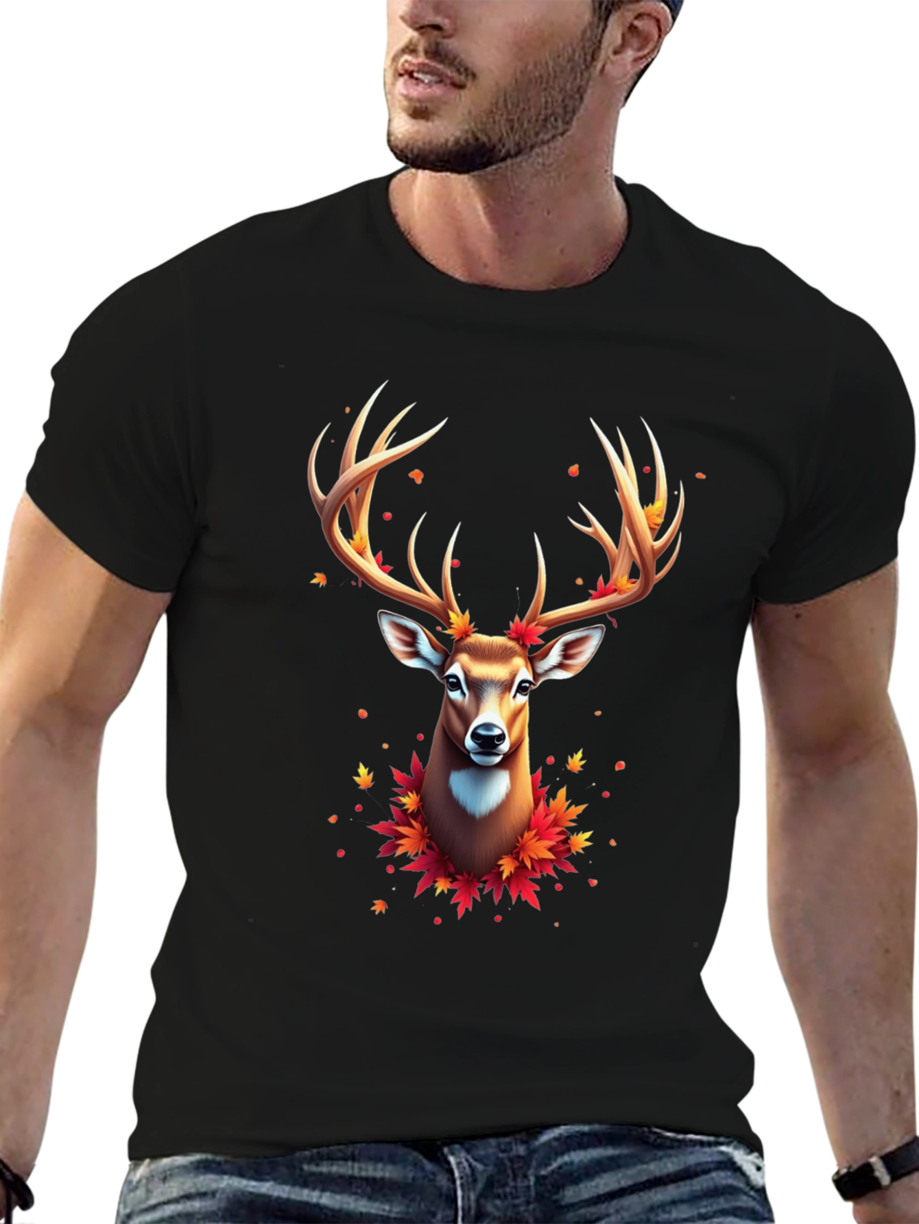 Fall Deer Graphic Tee - Mens Black T-Shirt