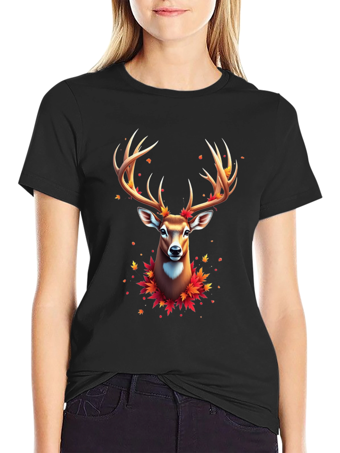 Fall Deer Graphic Tee - Mens Black T-Shirt